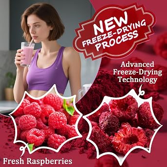 Raspberry Powder - 100% Natural Freeze Dried Raspberry Powder, No Additive Natural Food Coloring, Ideal for Baking, Smoothies, Beverages, Yogurt Bowls, Non-GMO, Vegan - 3oz