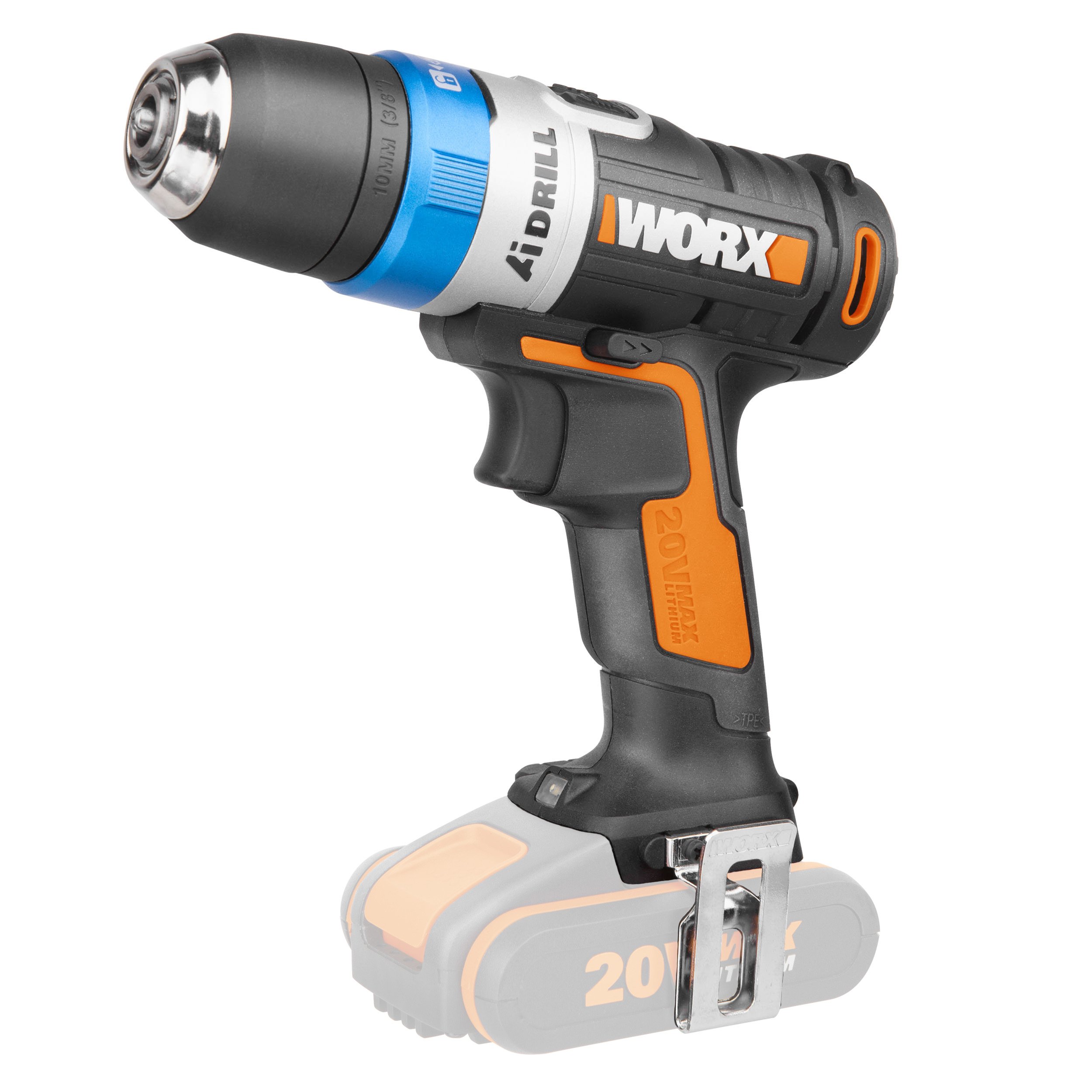 WORXWX178.9 Ai Drill Cordless Drill 20 V with Automatic Chuck Lock, Electronic Torque Setting, Pulse Mode & Bitlock - Without Battery & Charger