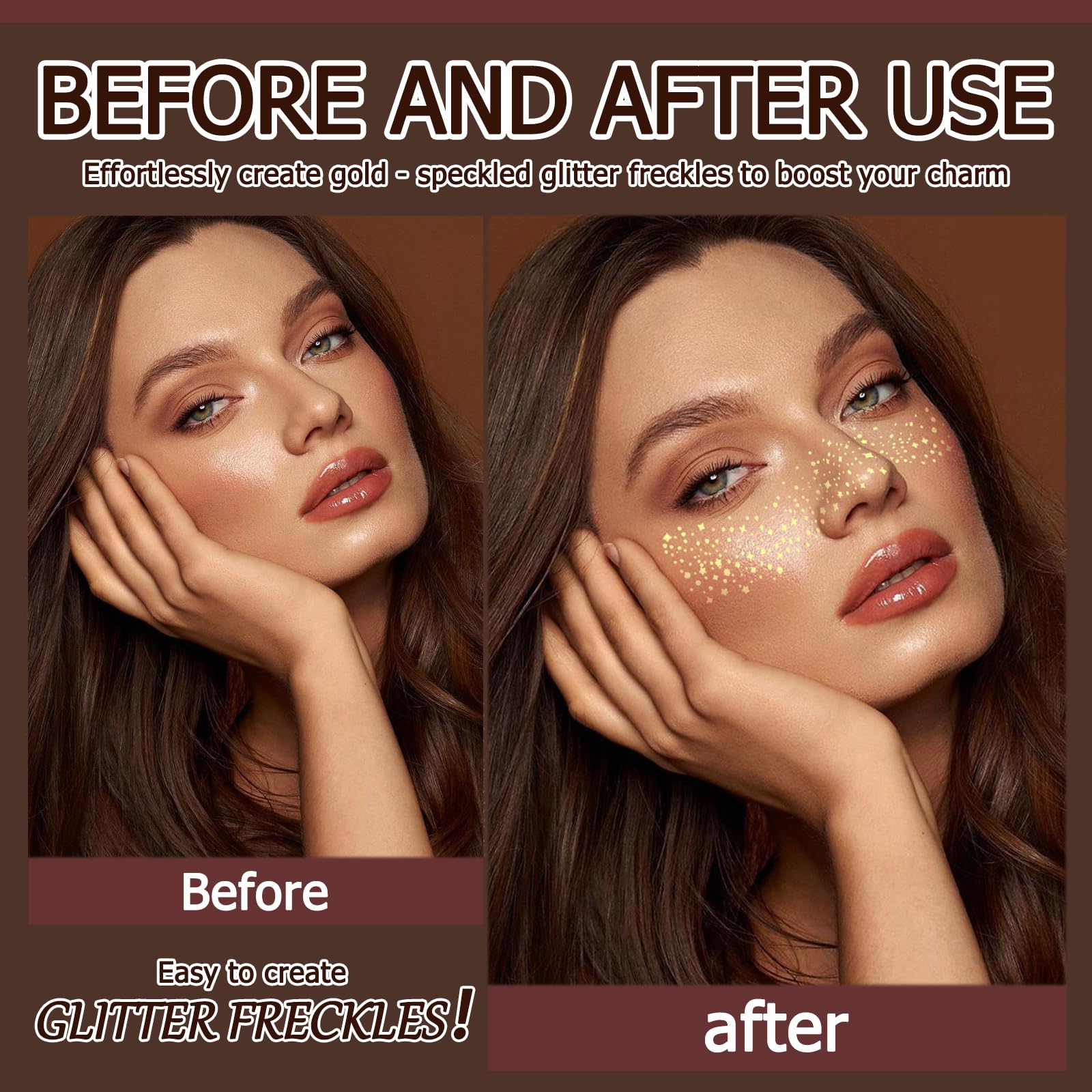Gold Speckled Glitter Freckles Tattoo - Waterproof And Easy To Apply Makeup Patches for Music Festivals Parties, And Beach Fun - Image 2