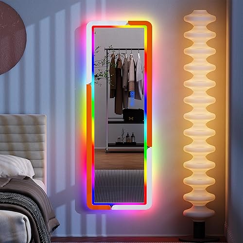 MDGC Espejo RGB de longitud completa de 48 x 15 pulgadas, para colgar en la paredpuerta, con soporte para dormitorio, baño, vestidor, espejo de piso