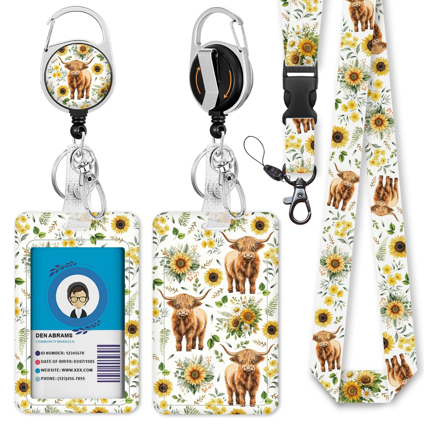 Giancomics Cow Lanyards for ID Badges, Badge Holder with Retractable Reel — image 1