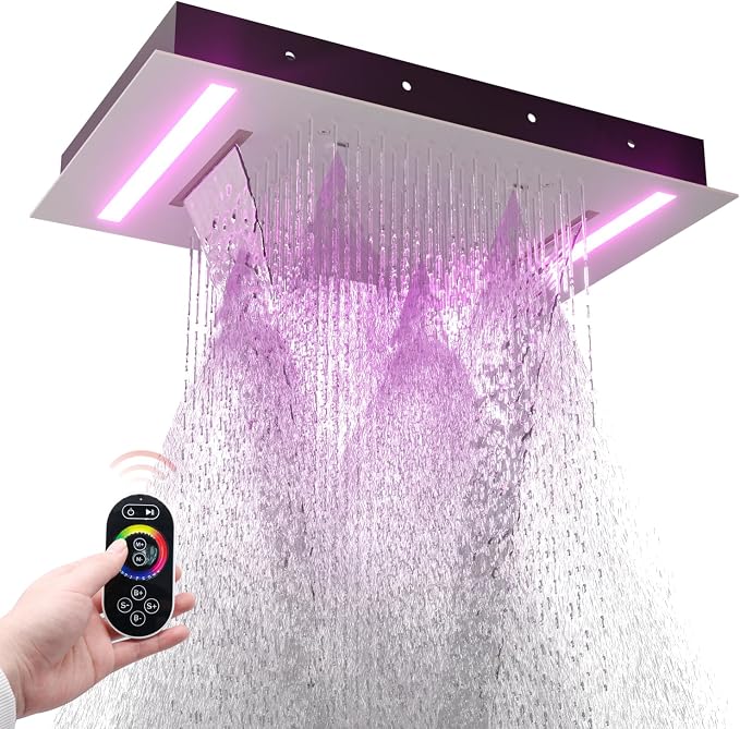 HOMEDEC 14x20" LED Ceiling Shower Head with Rainfall Waterfall Mist