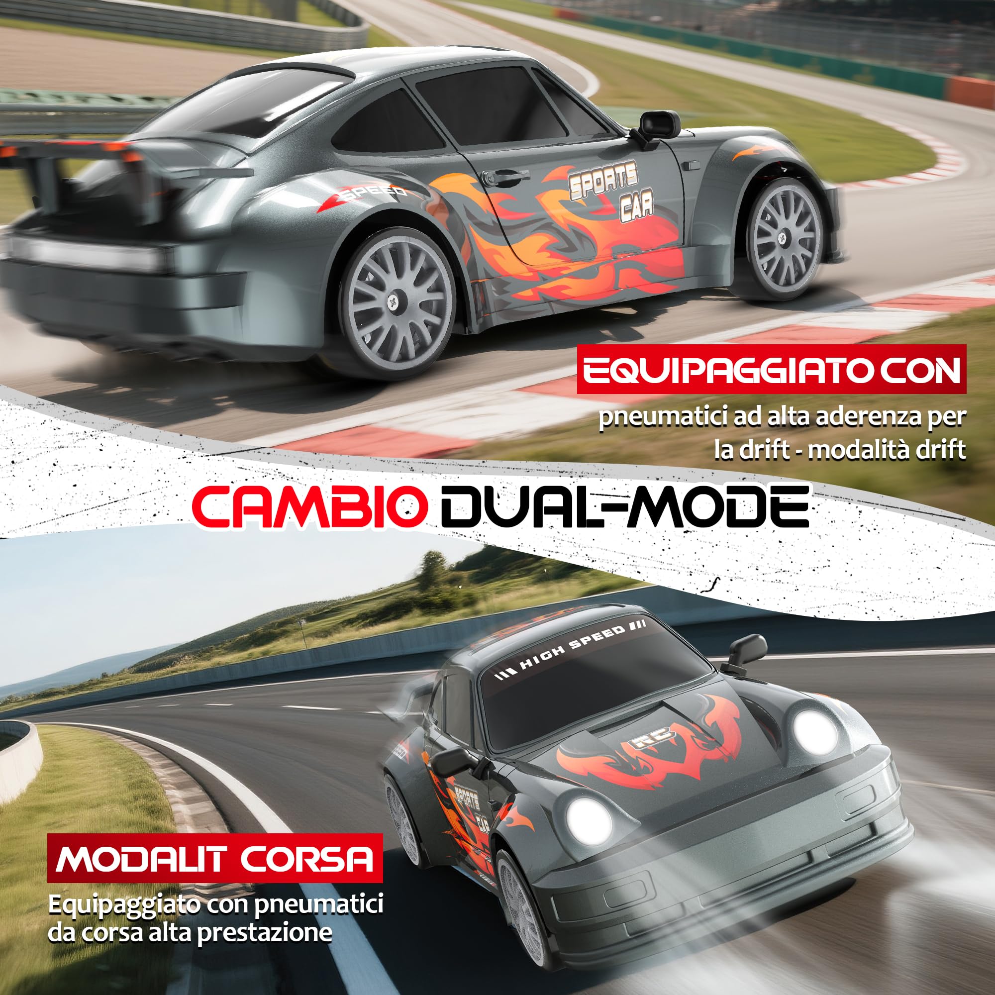HappyGoLucky Macchina Telecomandata Drift, 1:24 Mini RC Drift Car, 2.4GHz, 10-15KM/H, 4WD Auto Telecomandata con Luce LED, Auto RC Giochi Regalo Bambini 3-12 Anni Maschio - Regali Natale Bambini