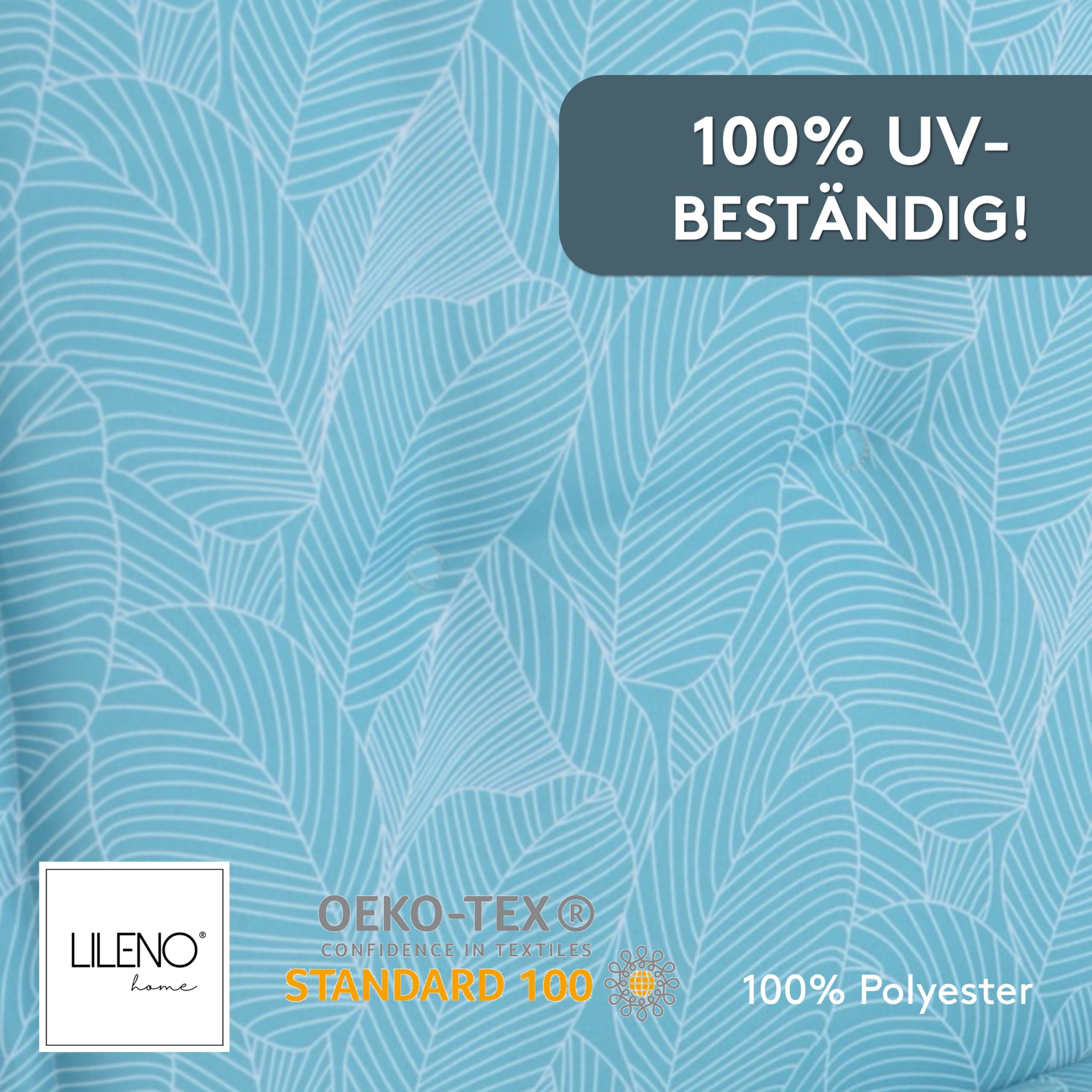 LILENO HOME Cuscini per sedia da giardino [set da 1 – sedia con schienale alto] in foglie Aqua – comodi cuscini per sedie da giardino – cuscini per sedie da giardino e sedie pieghevoli