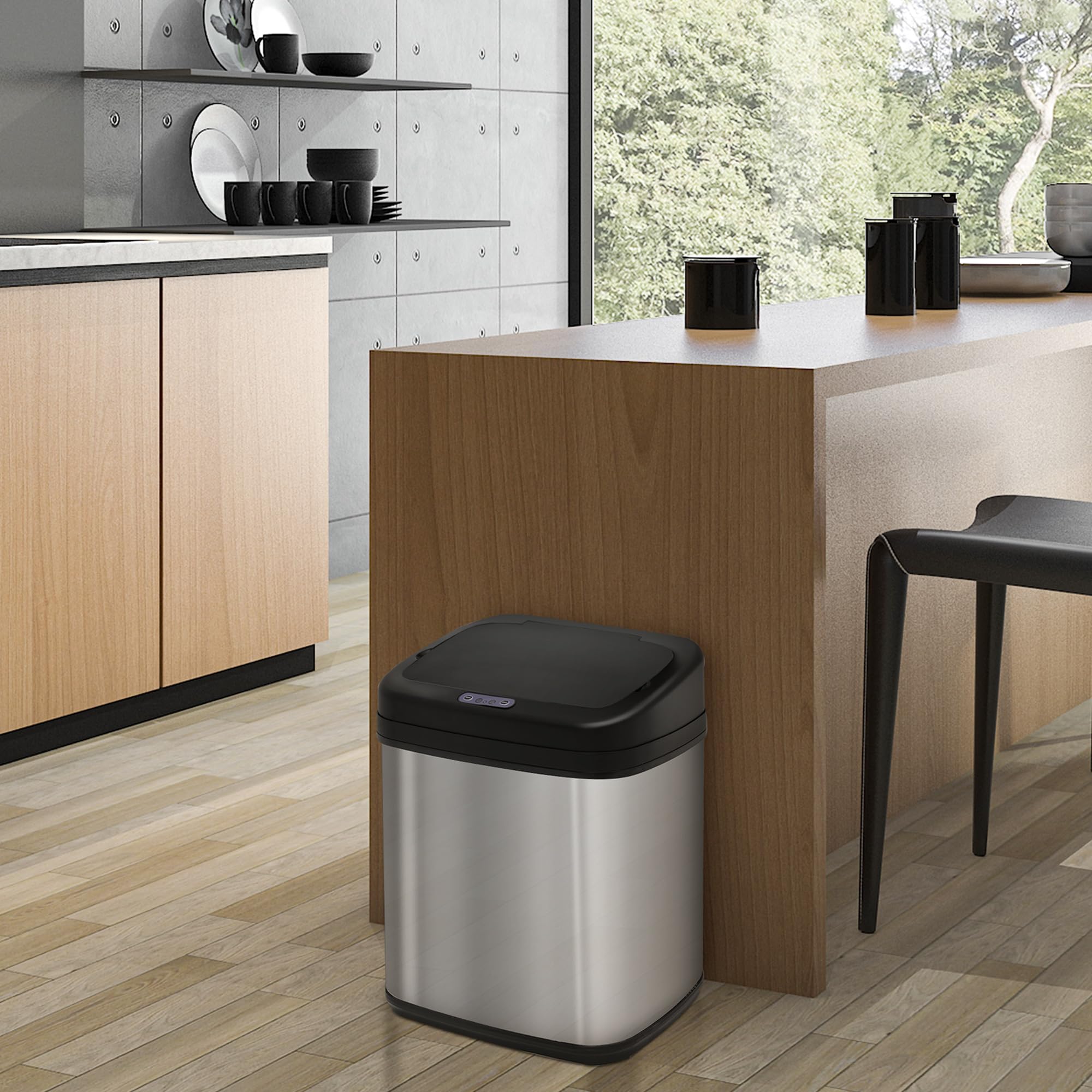 HOMCOM Sensor Mülleimer 20L Edelstahl mit Bewegungssensor Silber+Schwarz | Automatischer Mülleimer, Abfalleimer mit Inneneimer, Müllbehälter, Abfallbehälter für Büro, Schlafzimmer, Küchen