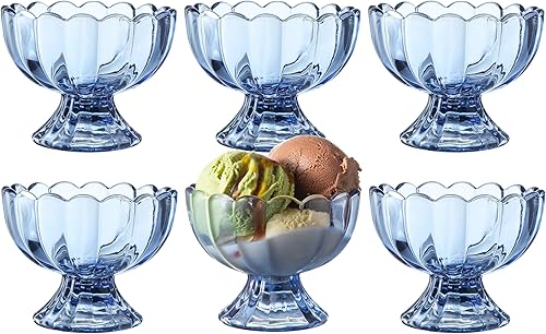 KMwares Juego de 6 tazones de postre de cristal de tulipán con patas pequeñas de 5 oz (azul)