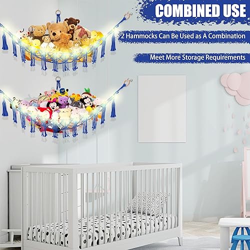 Miniatura 8 de Hamaca de animales de peluche con luz LED, hamaca de juguete para almacenamiento de animales de peluche para decoración de habitación de niños,