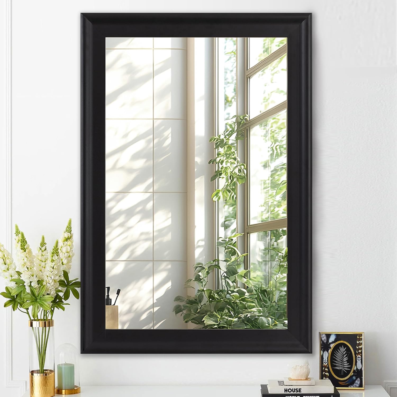 Black Wood Mirror for Bathroom,Rectangle Rustic 24 x 36 inch Vanity Mirror for Wall,Wooden Wall-Mounted Hanging Mirror for Entryway,Bedroom or Living Room