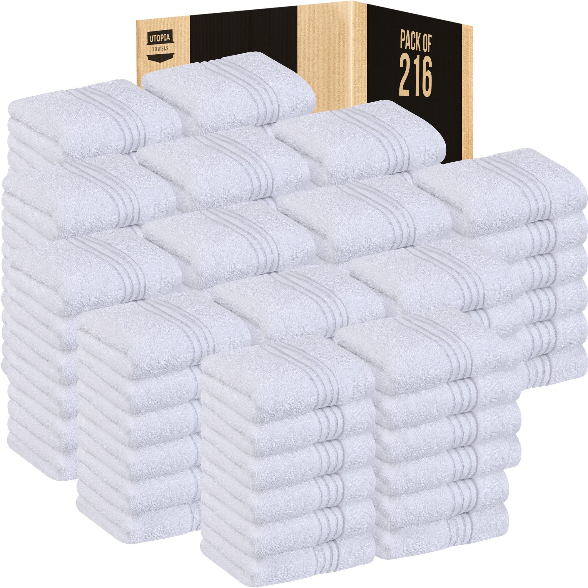 Bulk 216-Pack Commerical Grade Luxury Wash Cloths, 12"x12", White