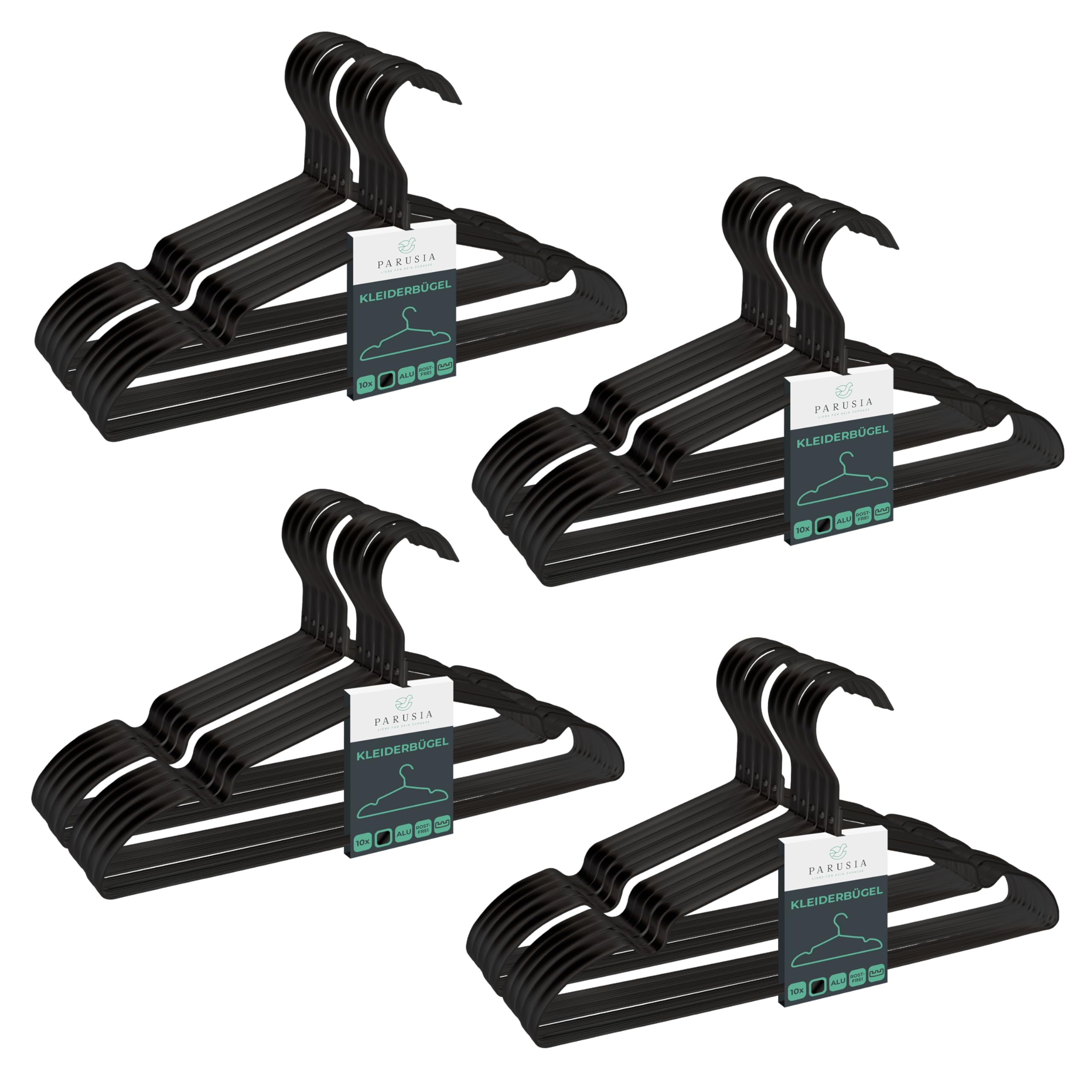 Parusia Kleiderbügel Metall schwarz, 42cm breit, 1cm stark, rostfrei, formstabil, zur platzsparenden Kleideraufbewahrung & Organisation von Kleiderschrank, Kleiderständer, Clothes Hanger (40)
