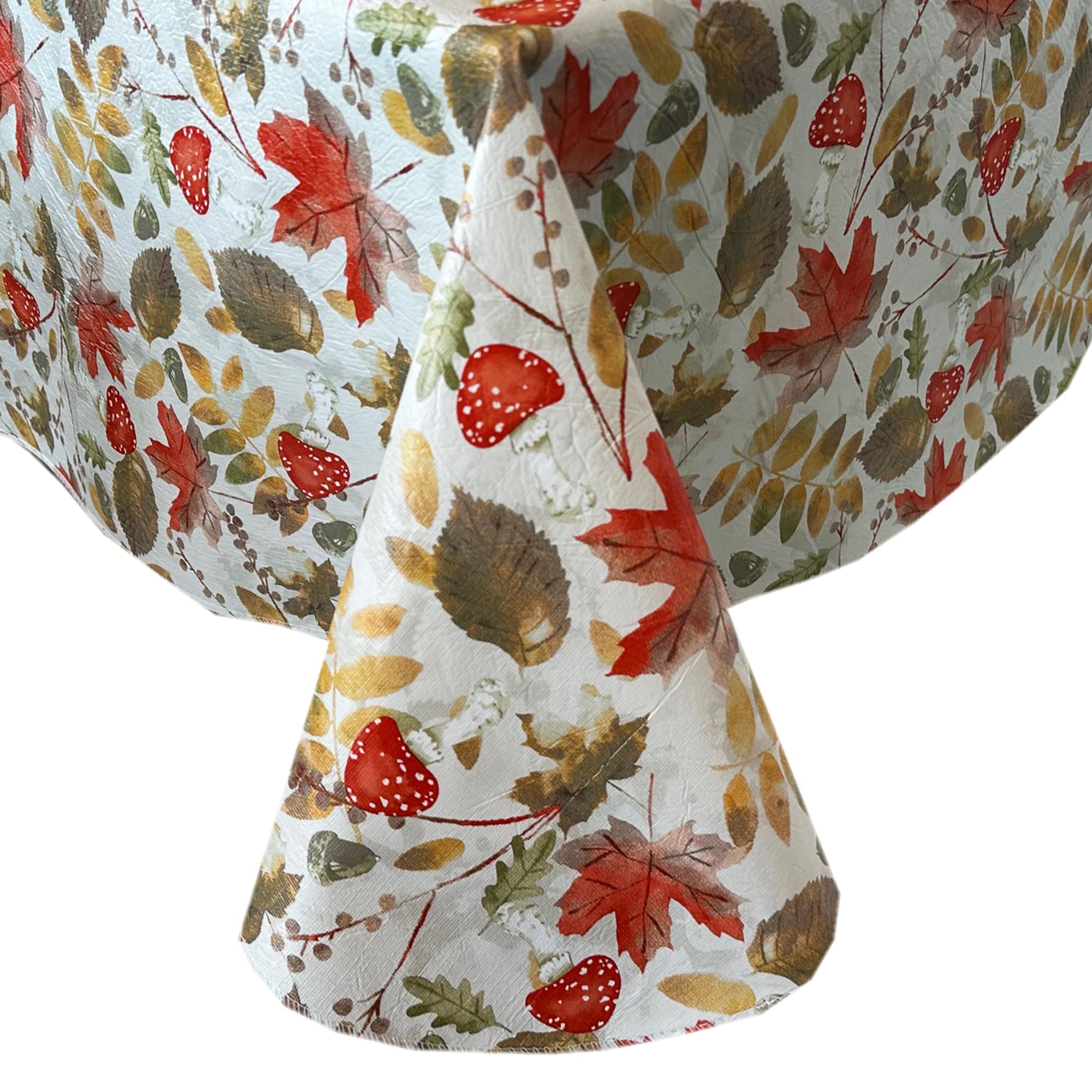 Home Bargains Plus Thanksgiving Red Leaves and Mushroom 52 x 70 Inch Rectangle Vinyl Tablecloth with Flannel Backing, PEVA Non Toxic Easy Care Autumn Fall Table Cover for Holiday Dining