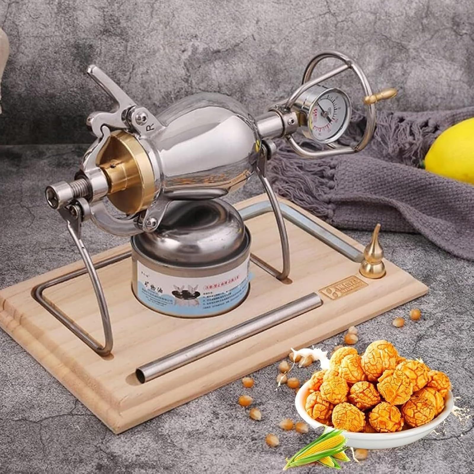 Macchina Riso Soffiato, Macchina per Popcorn Manuale, Piccola in Acciaio Inossidabile 304 Amplificatore di Grano, Mini Pentola per Popcorn Vecchio Stile(260ml)