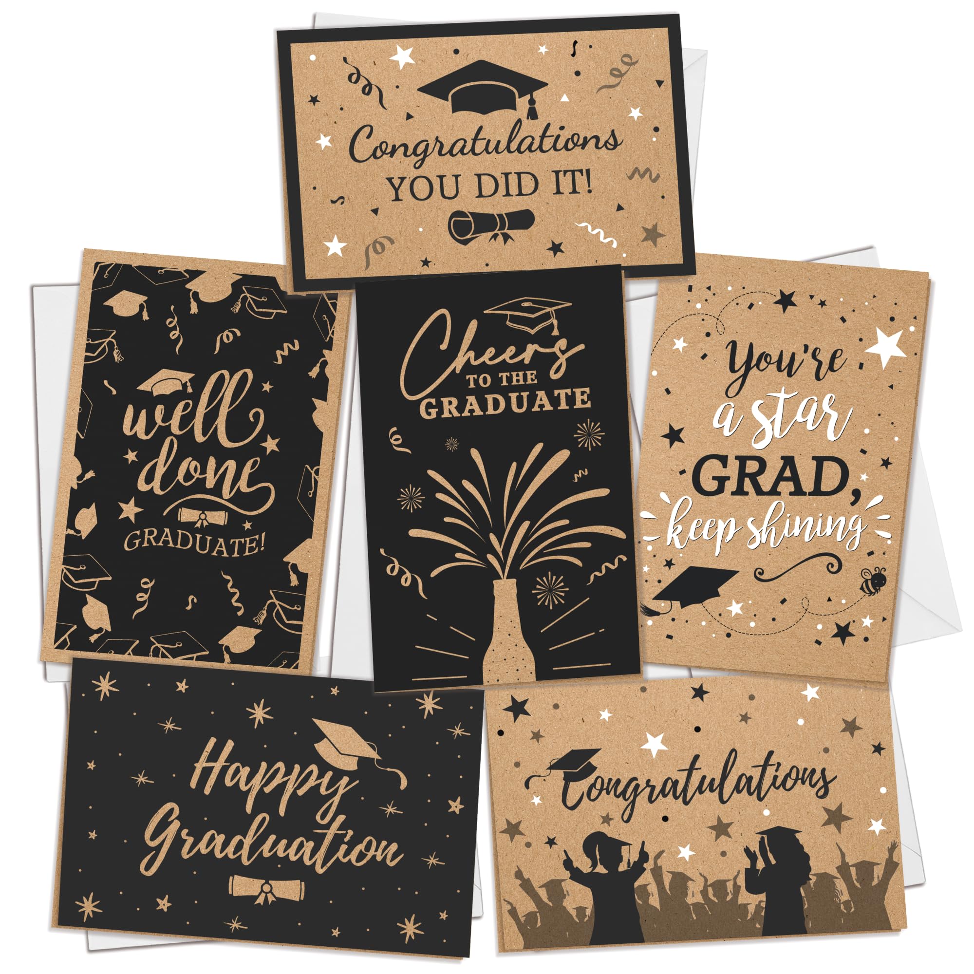 Pawzity Graduation Cards - Graduation Gifts 2025 - Congratulations Grad Gift Card for College High School University Party - 6 Assorted Designs, 24