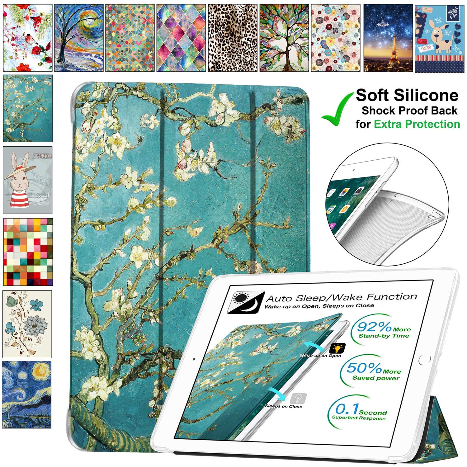 DuraSafe Cases for iPad 9th 2021 8th 2020 7th 2019 Generation [iPad 9 iPad 8 iPad 7 ] 10.2 Inch A2602 A2270 A2197 MK663HN/A MK673HN/A Dual Angle Stand Honeycomb Pattern Printed Cover - Blossom