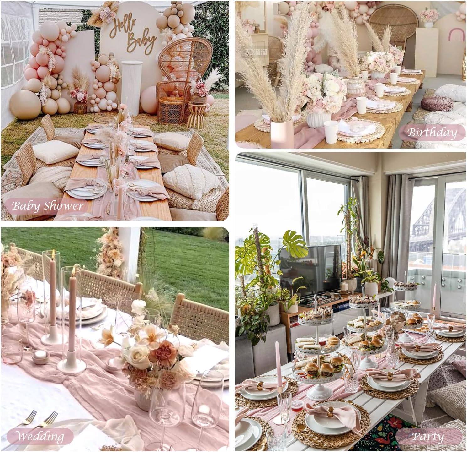 Paquete de 10 caminos de mesa de gasa rosa polvoriento, camino de mesa de gasa de 10 pies, camino de mesa rústico, bohemio, romántico, para boda, decoración de mesa para novia, baby shower,