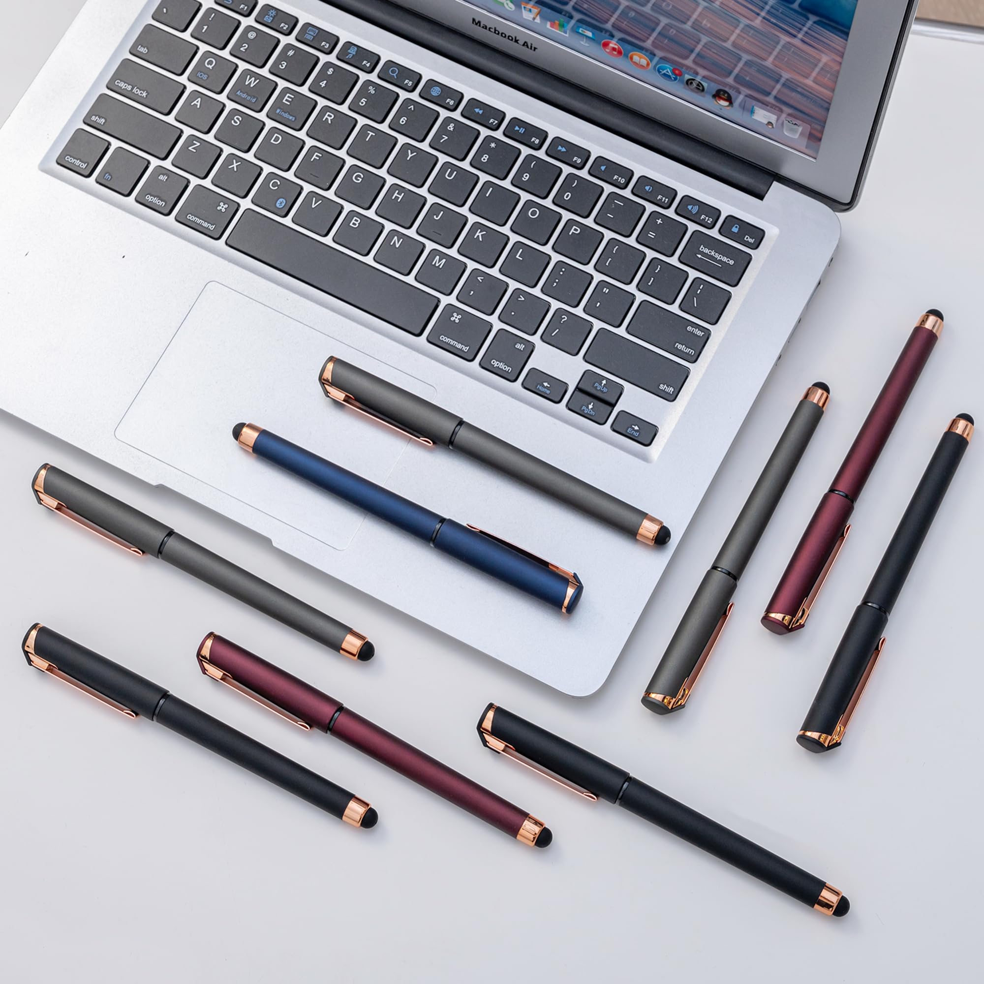 Linbsunne Penne gel nere 0,7 mm con punta media per ufficio, penne 2-in-1 con stilo per schermi touch, penne a sfera con inchiostro gel per la scrittura (confezione da 18 - grigio)