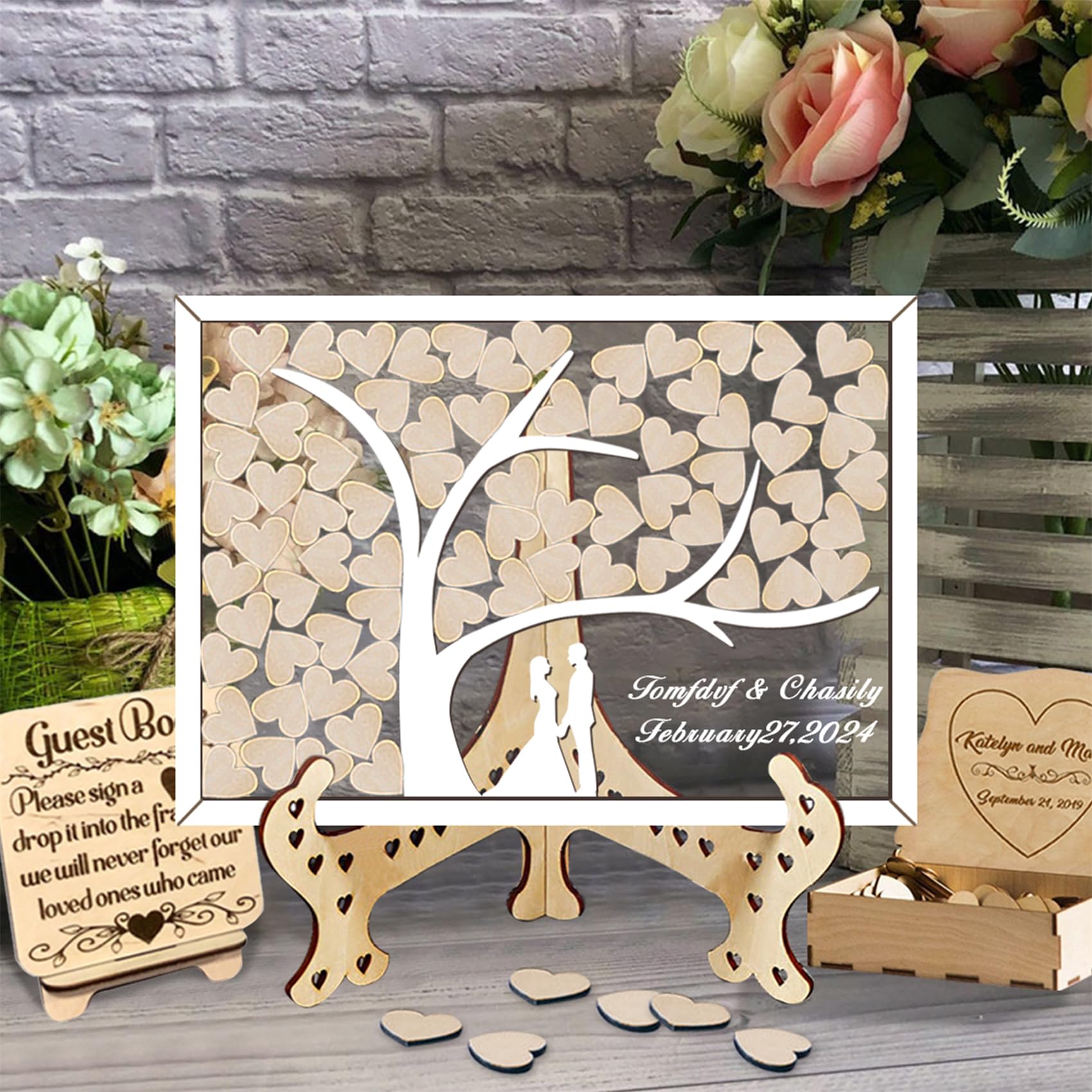 GGUIUIC Libro de Invitados de Boda Personalizado Árbol de la Vida Decoración del Libro de Invitados de Madera Alternativa Libro de Invitados de Boda Ideas