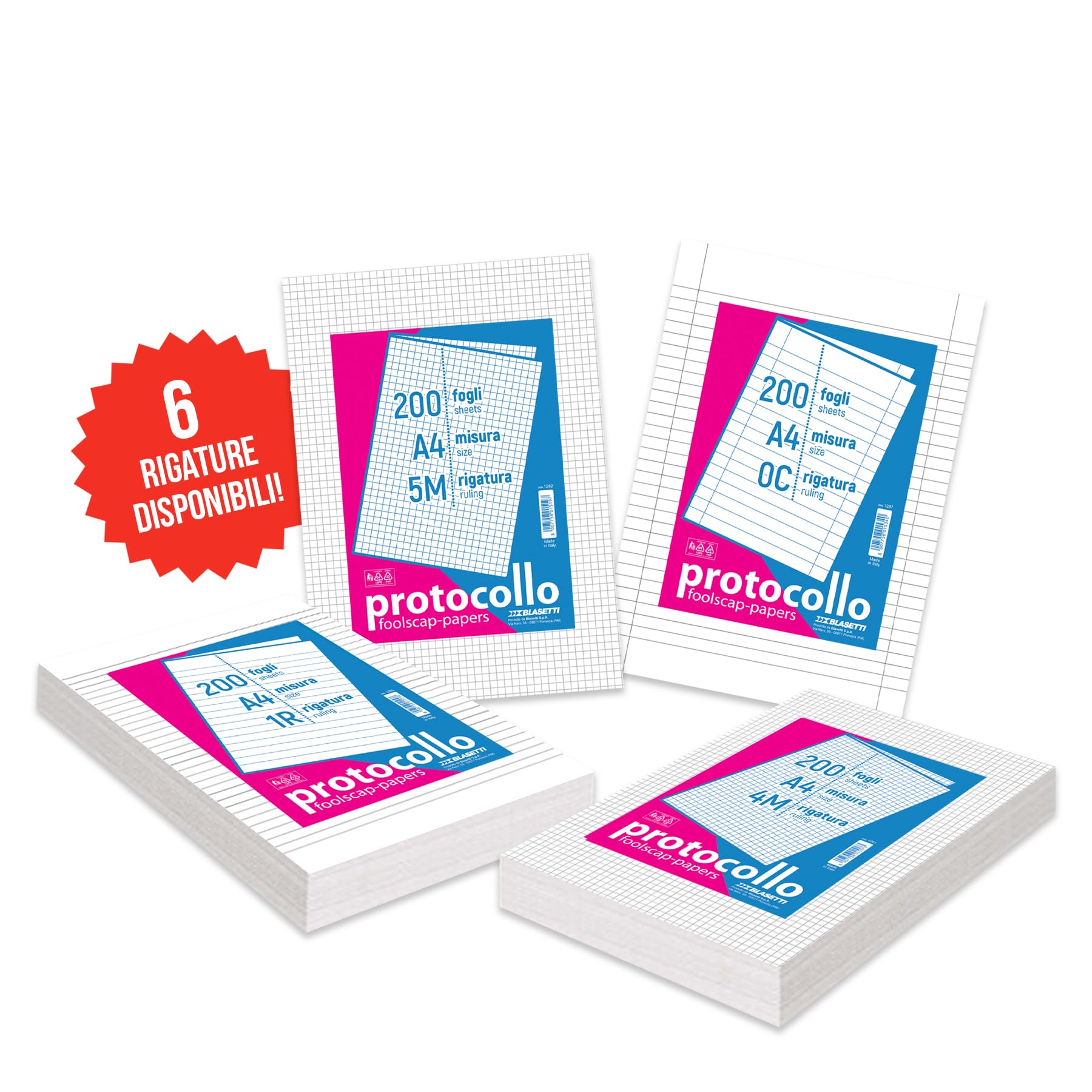 Blasetti Risme Foglio Protocollo A4 60gr 200 fogli Rigatura 1R