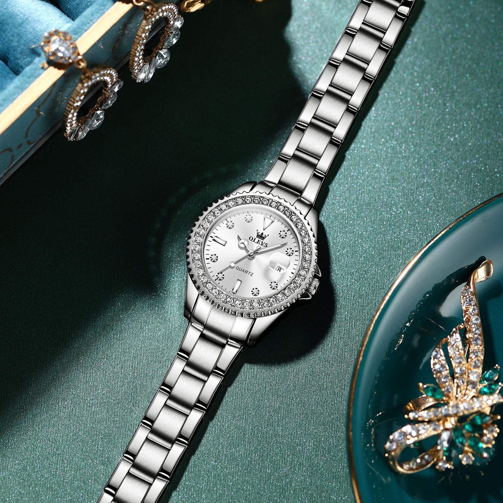 OLEVS Orologio Donna Piccolo Elegante Delicato Diamante Acciaio Inossidabile con Data Luminoso Impermeabile Analogico Quarzo Regalo per Donna