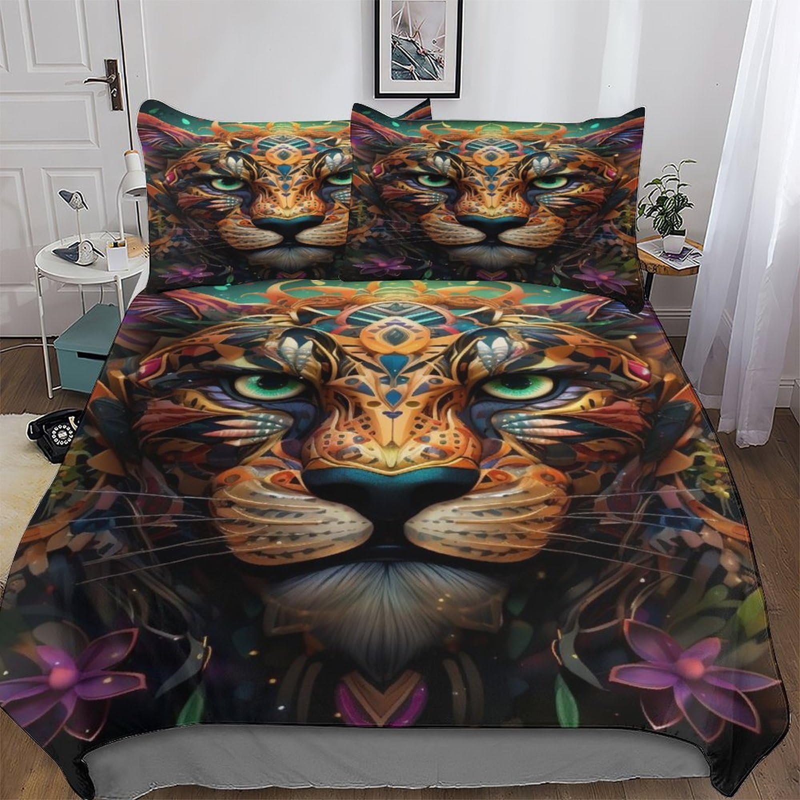 Housse de couette léopard 220x240cm avec taies en microfibre pour lit King