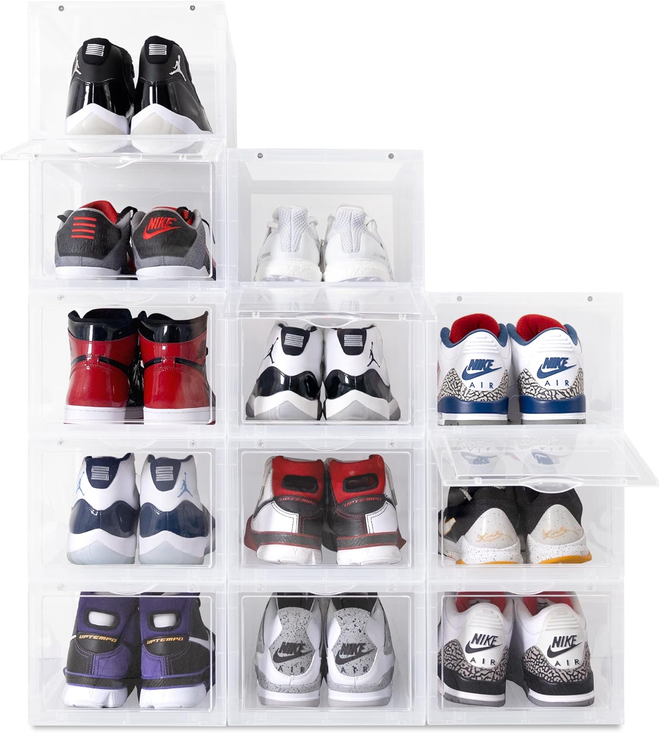OLLIE Drop Front Hard Plastic Shoe Storage Fits Up to Size 11 Mens Shoe Organizer for Closet