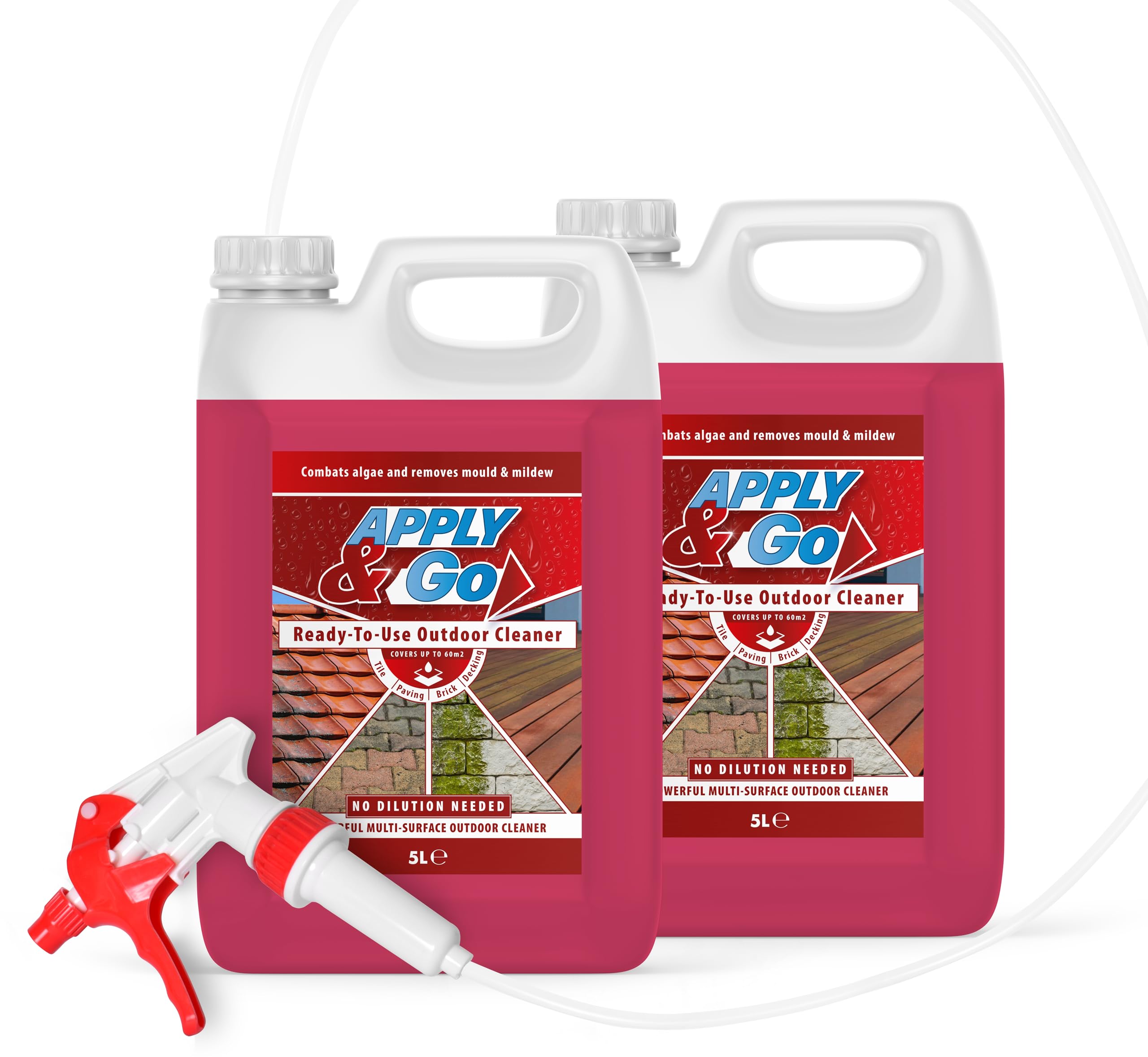 Apply & Go - Path and Patio Cleaner, Mould, Mildew, Lichen, Algae Remover | Ready To Use Outdoor Cleaning Treatment for Decking, Stone, Driveways, Rooftops (Up to 120m2 coverage) - 10 Litre