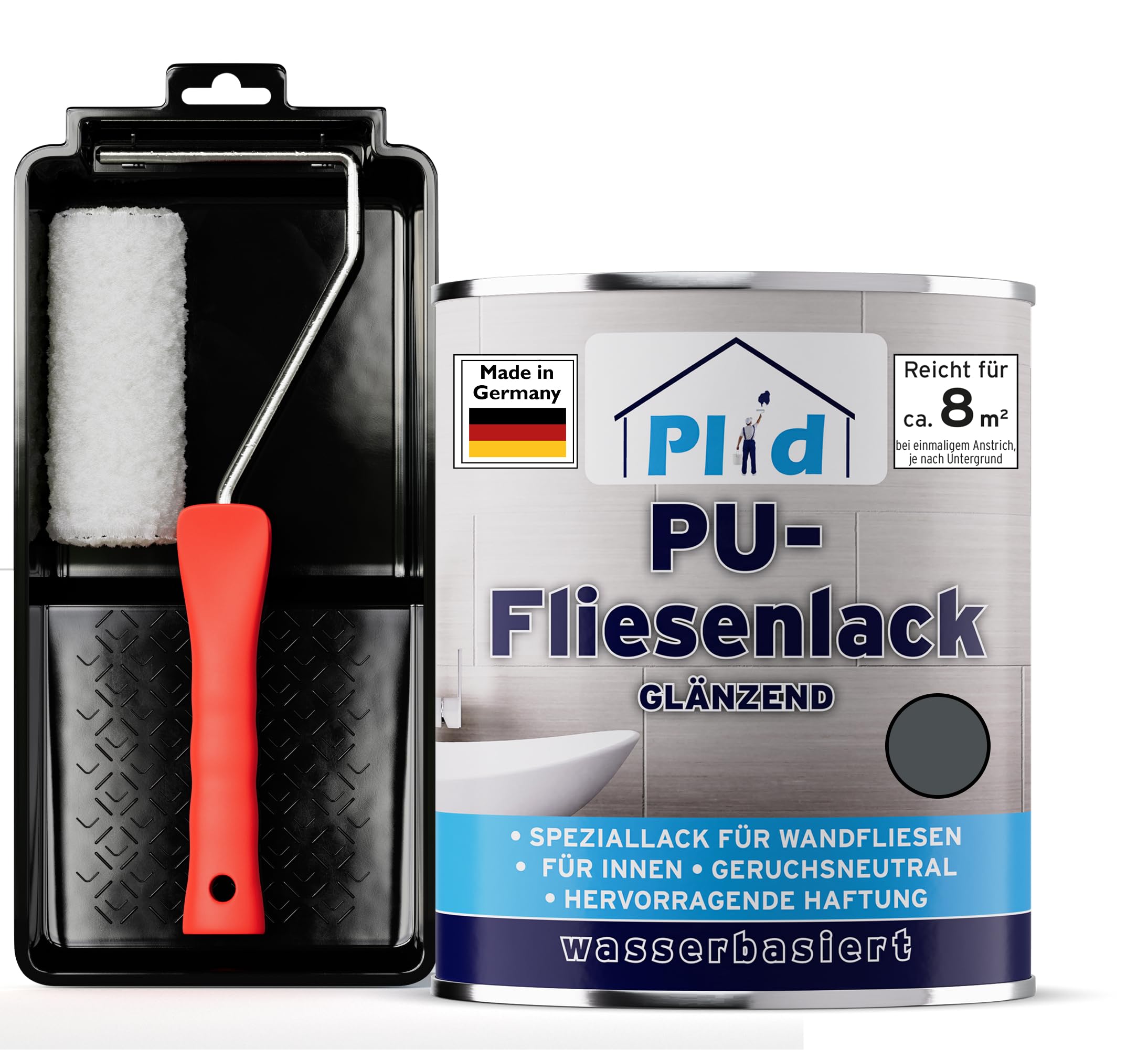 plid® Vernice per Piastrelle Bagno & Cucina [RESISTENTE ALL’UMIDITÀ] Smalto Grigio Antracite 0,75L - Rinnova e dipinge piastrelle interne - Vernice 3in1 per Piastrelle - Made in Germany