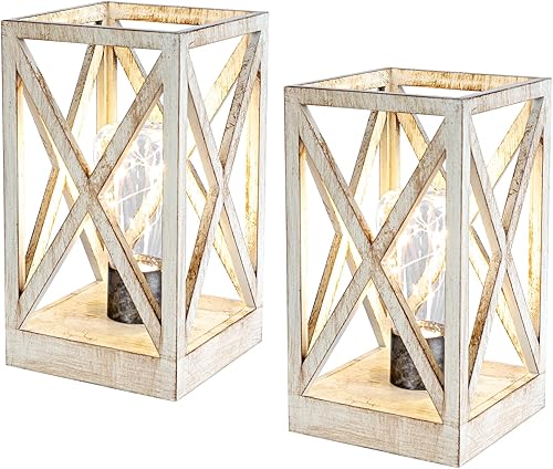 WINGBO Paquete de 2 lámparas de mesa retro alimentadas por batería, juego de lámparas inalámbricas que funcionan con pilas, luz nocturna portátil