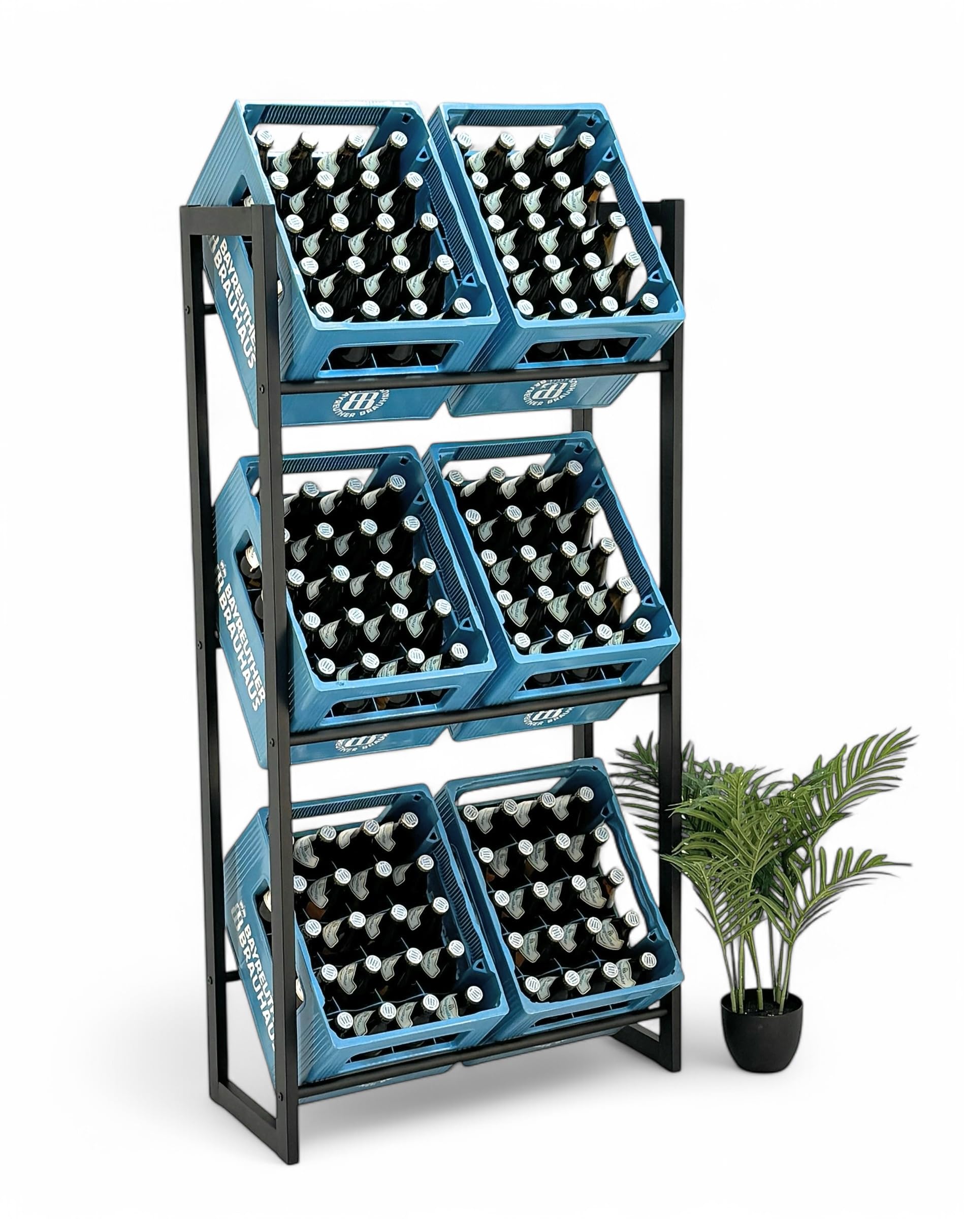 DanDiBo Getränkekistenregal 6 Kisten Schwarz Metall Stehend 96563 Getränkekistenhalter 71 cm Obstkistenständer Flaschenkistenregal