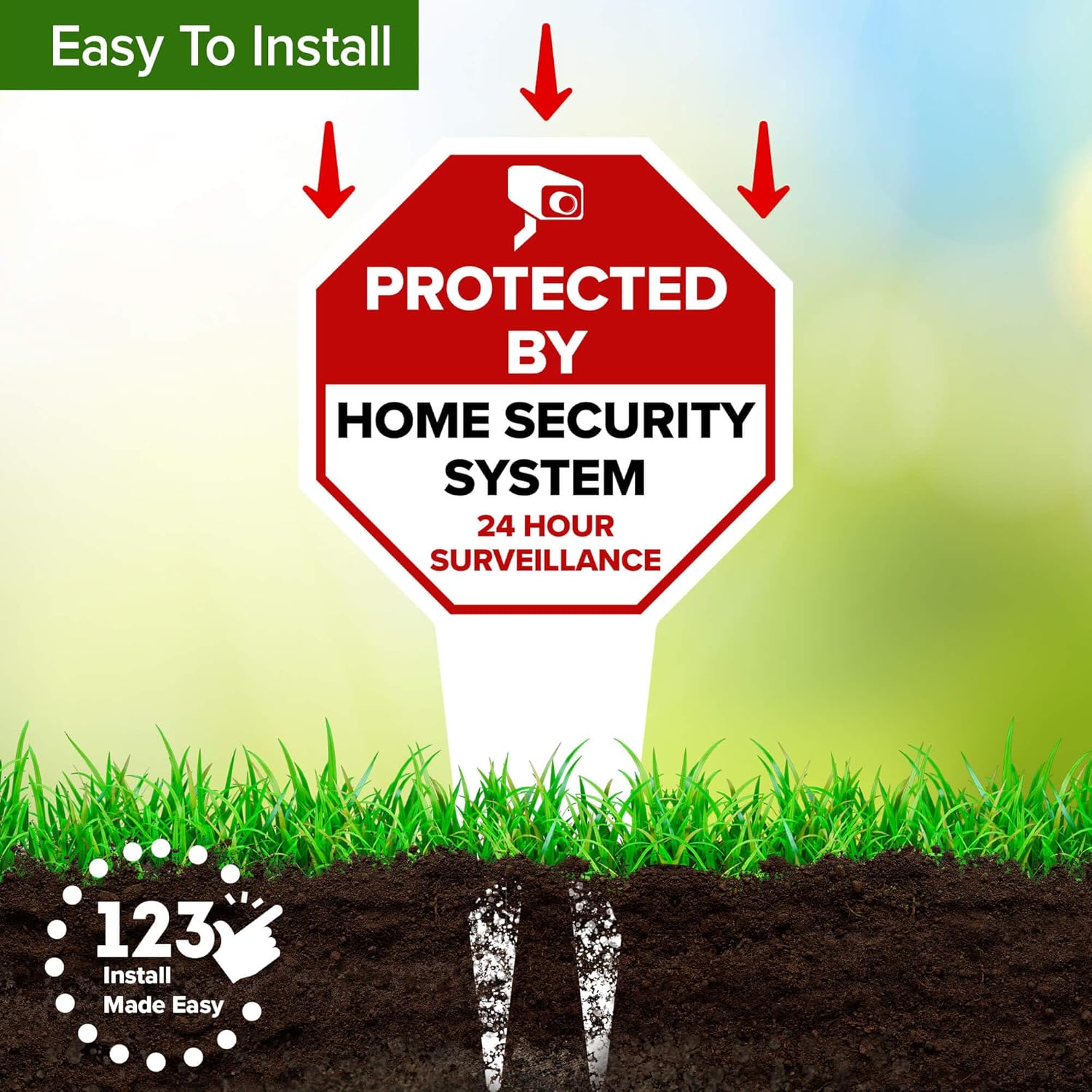 Protected by Home Security System Sign, 11x21, Heavy Duty Integrated Ground Stakes, Indoor/Outdoor Use, Rust Free Aluminum Composite, Made in USA by My Sign center