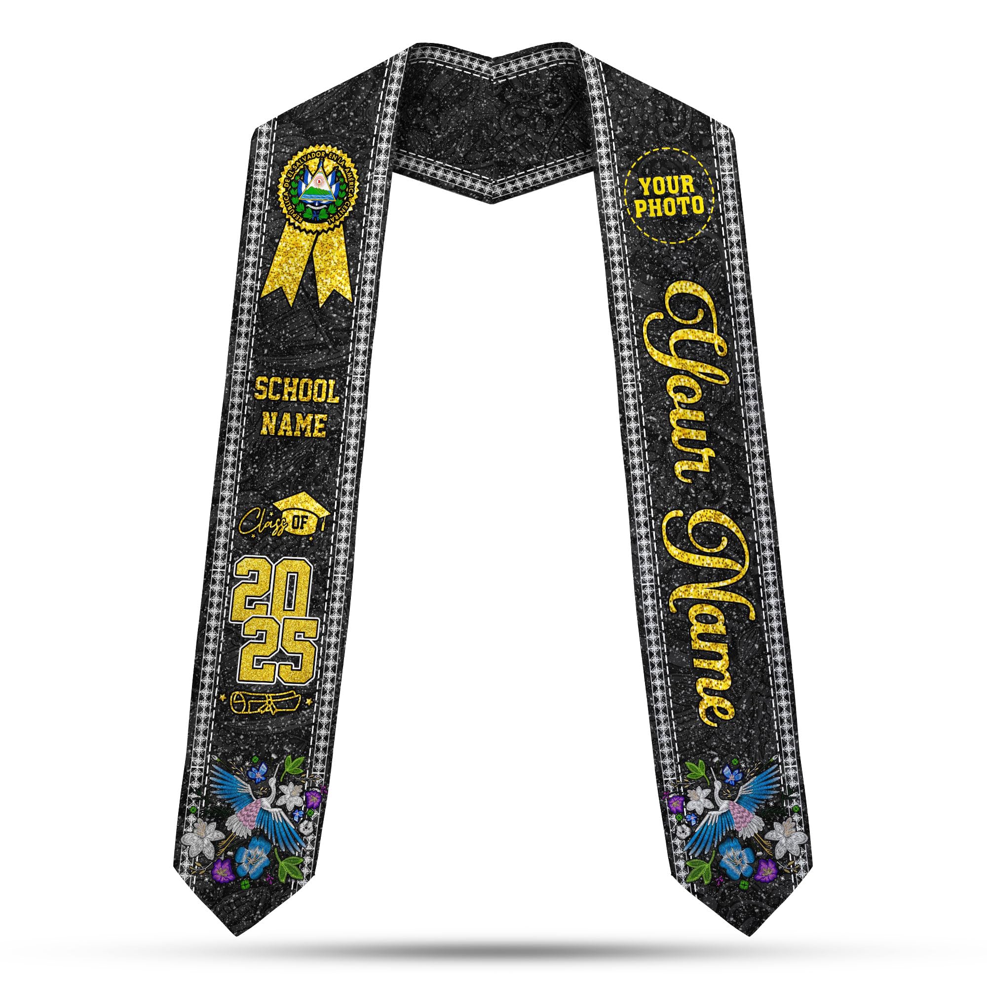 MonkeyVan Custom Salvadoran Graduation Stole 2025,Personalized El Salvador Flag Graduation Sash,Salvadoran American Stole S28