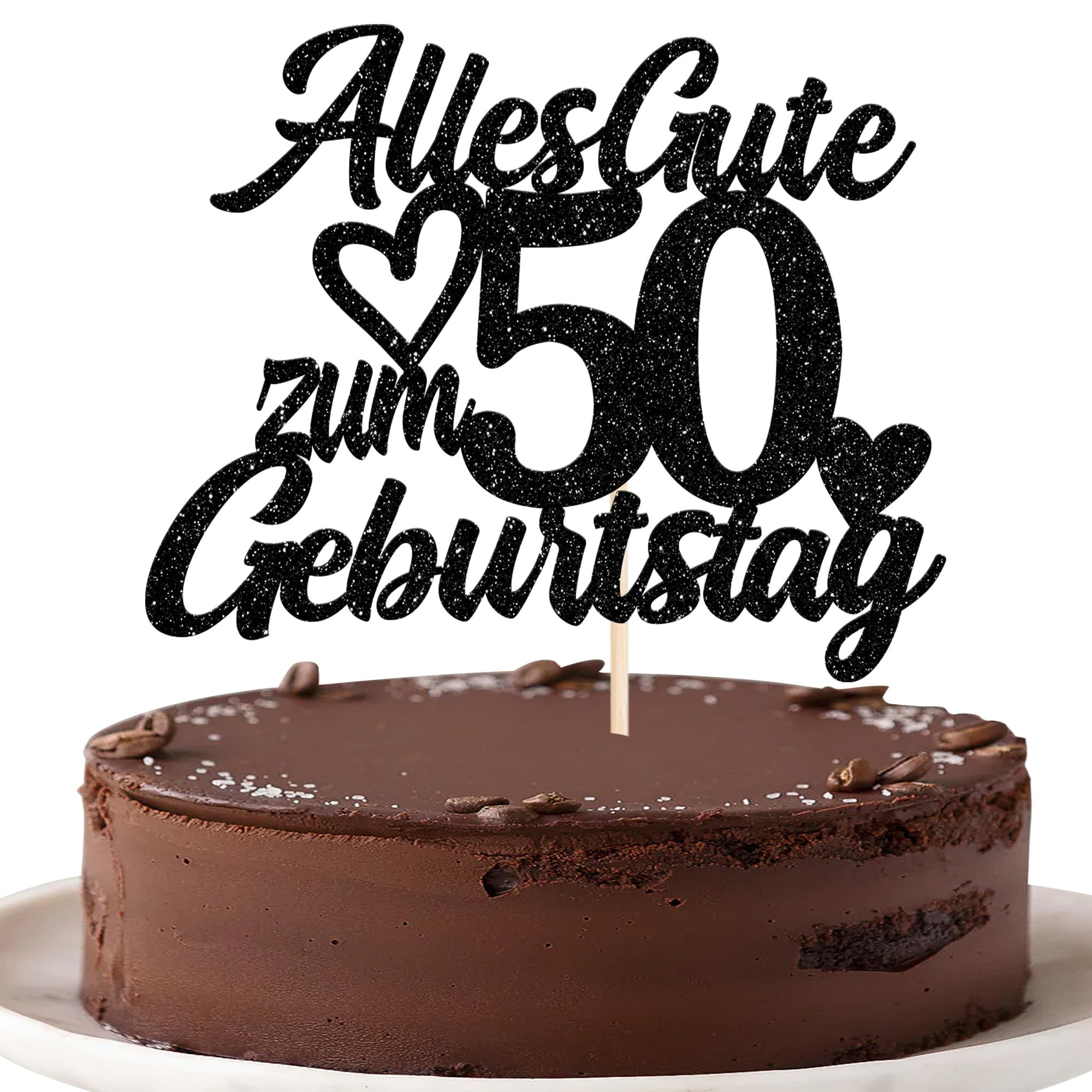 1 Stück 50th Geburtstag Tortendeko Glitzer Alles Gute zum 50 Geburtstag Kuchen Deko Happy Birthday Cake Topper für 50th Jahrestag Party Kuchen Dekoration Schwarz