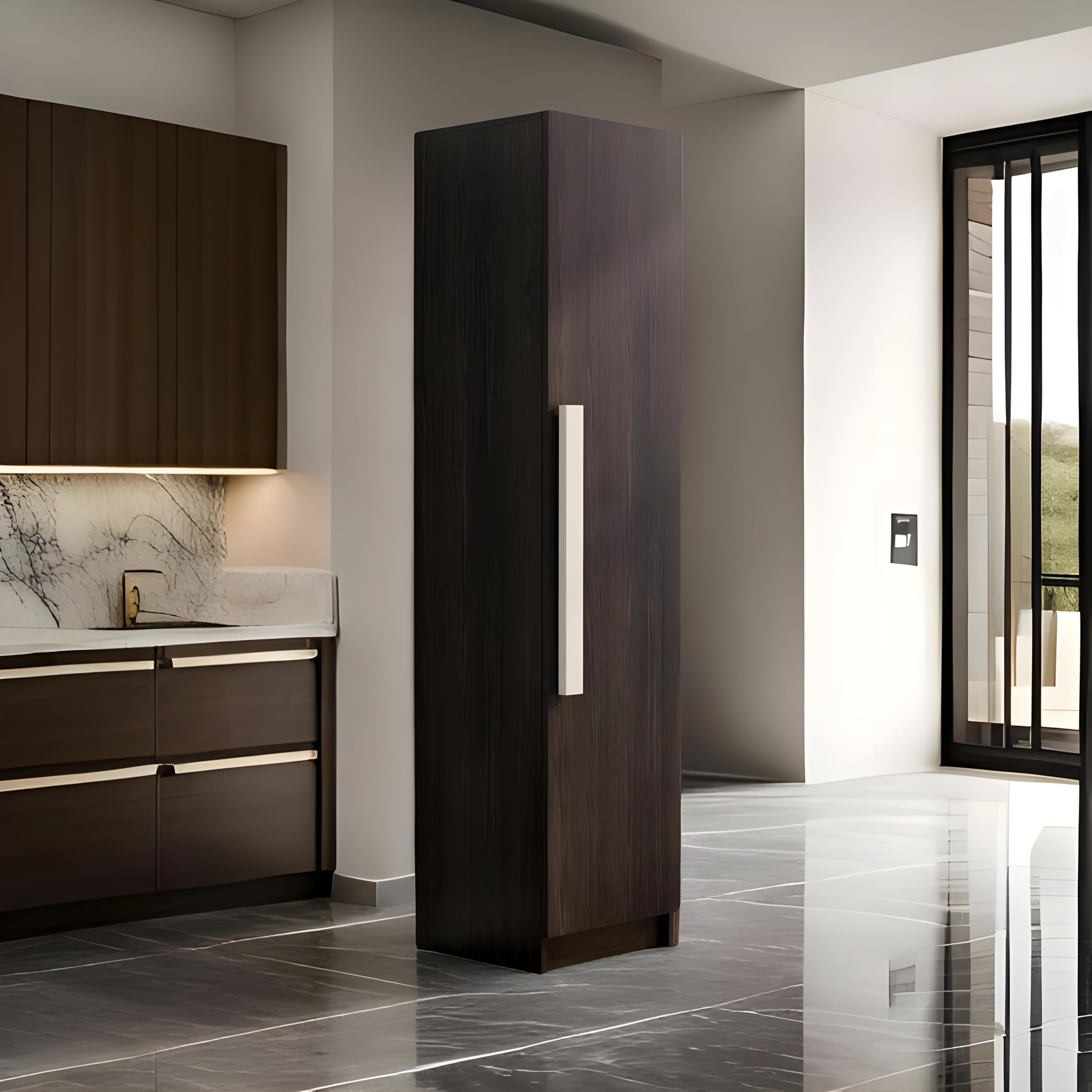 Prestige Furniture Wooden Almirah for Clothes, 1 Door Wardrobe, 43D x 44W x 184H cm, Flower Wenge-image-1
