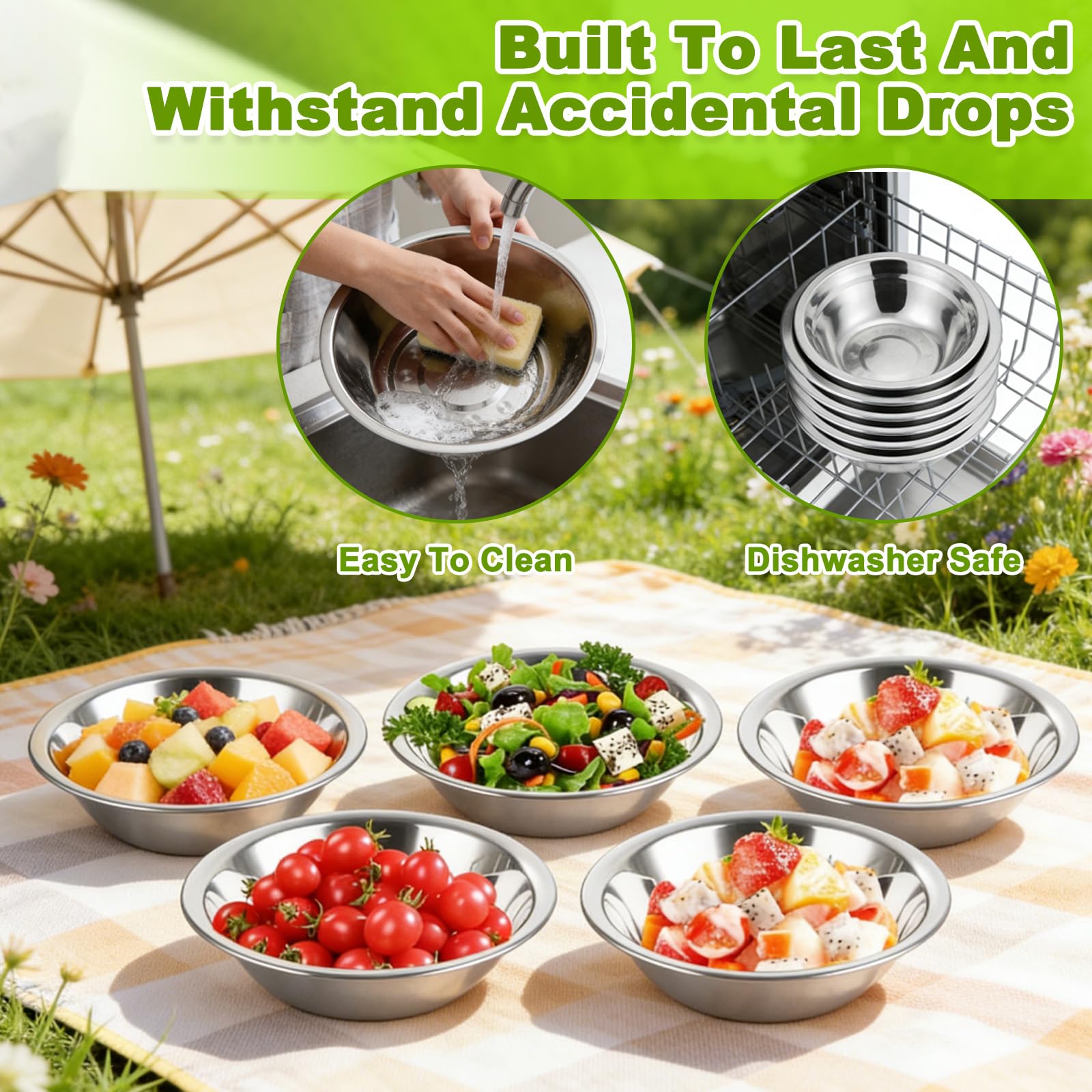 10 Piezas Cuencos Acero Inoxidable, Tazones Ensalada Metal, Cuenco Pequeños Fáciles Limpiar, Ensaladeras Grado Alimentario, Contenedor Multifuncional para Aperitivos, Frutas, Salsas, Especias (Plata)
