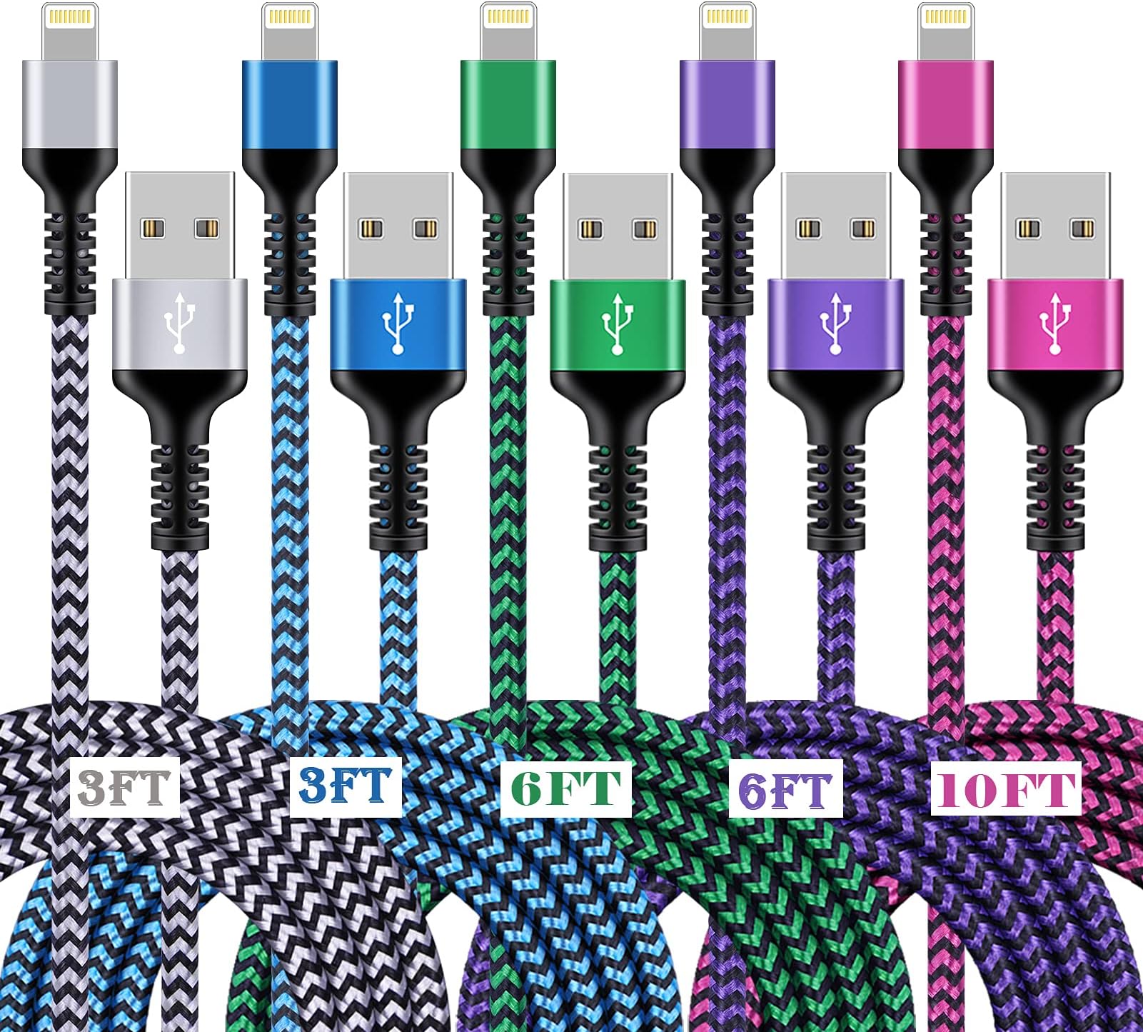 [3/6/10FT-5Pack] iPhone Charger Apple Certified Lighting Charge Cords Phone Power Data Cable Nylon Braided Fast Charging Wire for iPhone 13 12 Pro Max Mini 11 XR XS X 10 8 7 6s 6 Plus SE 2020, iPad