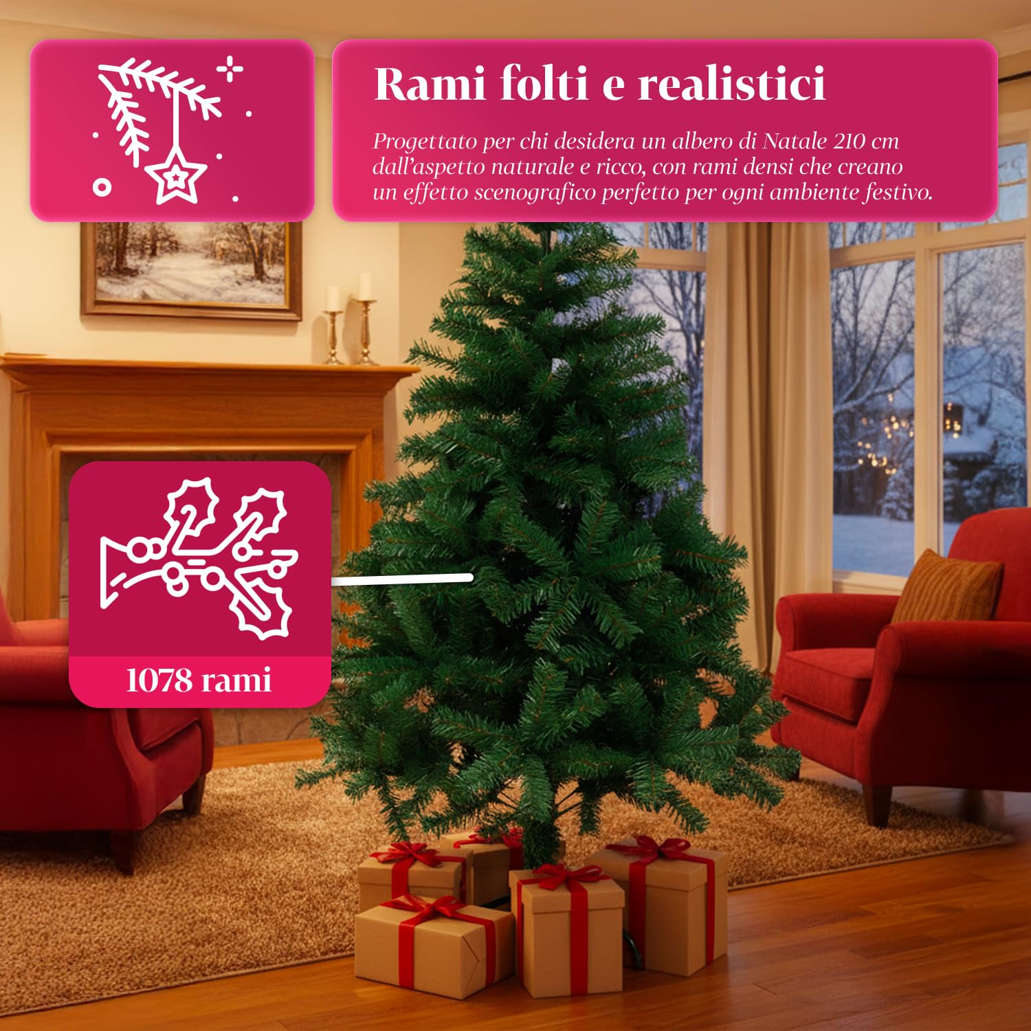 Avilia Il Tuo Albero di Natale da Sogno: Albero di Natale 210cm 1078 rami con Base in Ferro e Innesto Facile Ø 112 cm - Verde e Rigoglioso per Addobbi Natalizi