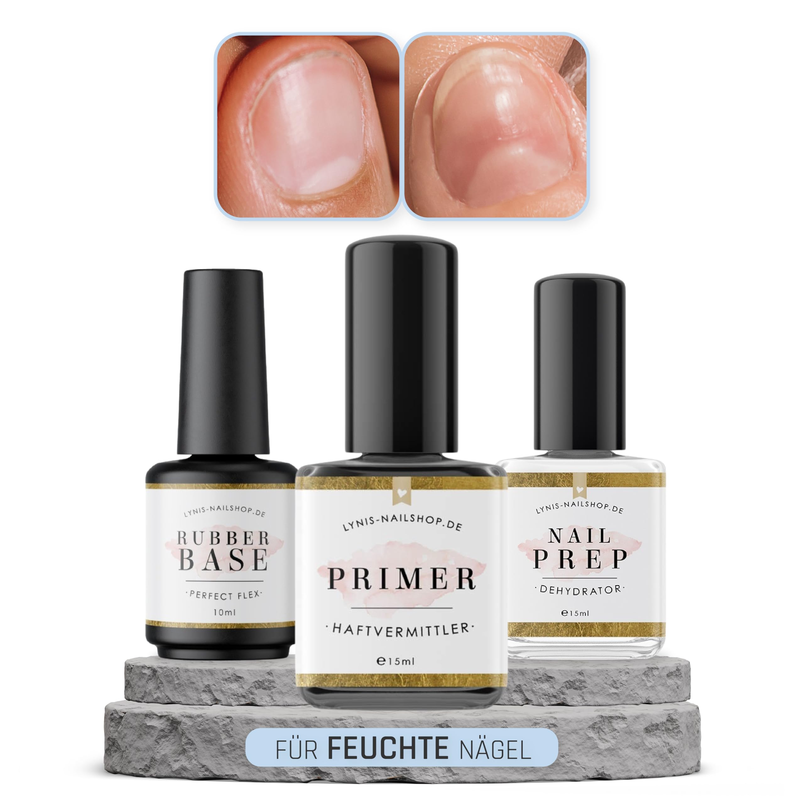 Nail Prep HAFTUNGS-Set für FEUCHTE Nägel für wenige Liftings mit Primer, Dehydrator & Perfect Flex für Kunstnägel · Lynis-Nailshop.de