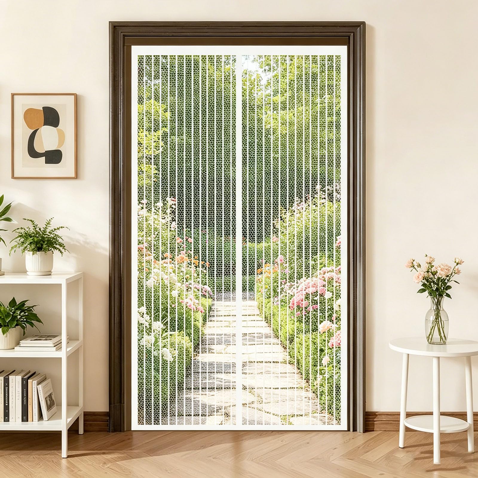 Honqgao White Magnetic Fly Screen Door 96 X 198 Cm Heavy Duty Door Screen No Drill Installation For Keeping Out Flies & Bug,