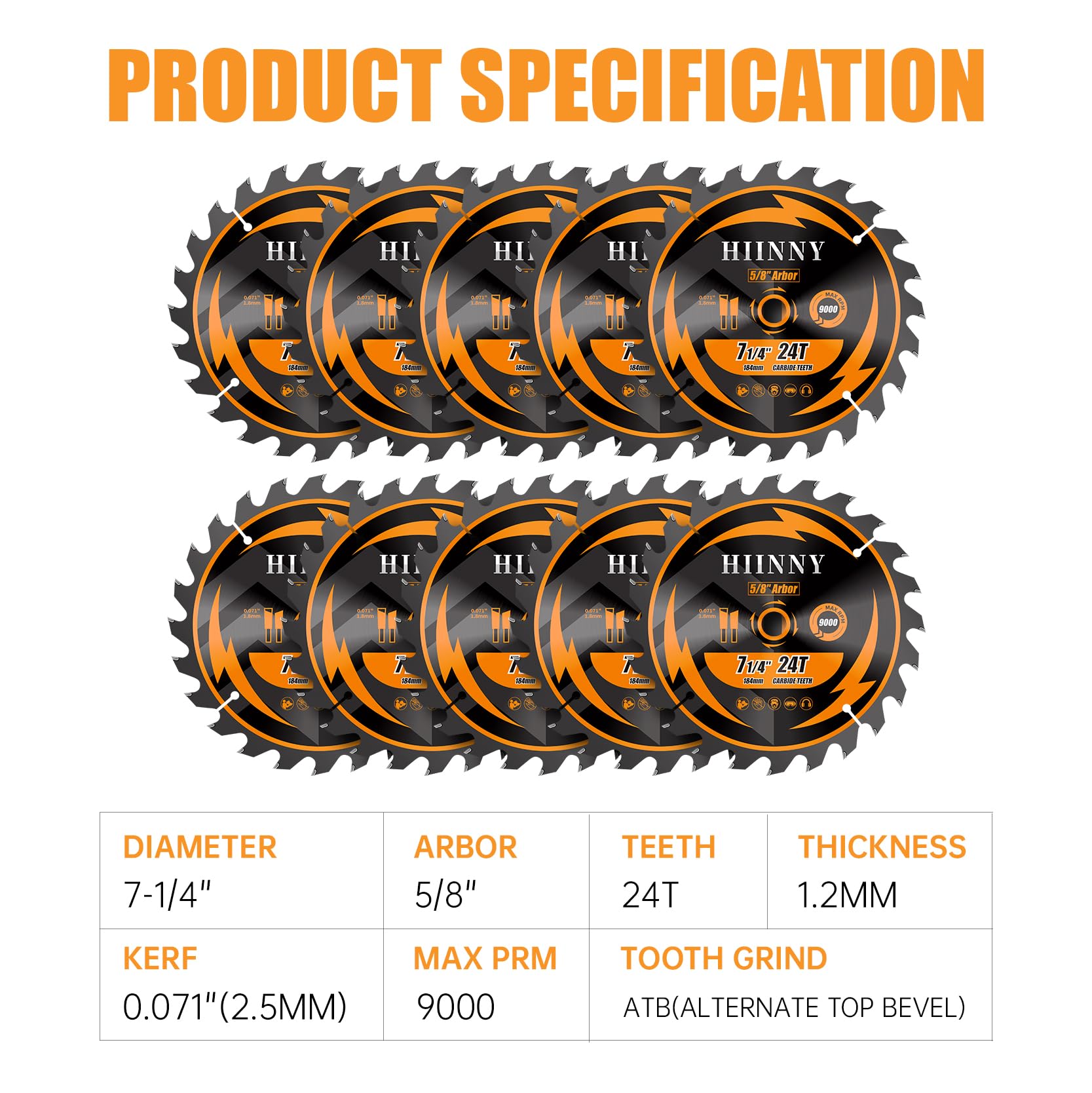 Confezione da 10 lame per sega circolare, 24 denti, con mandrino da 5/8", con punta in carburo TCT ATB, lame sottili per taglio legno, plastica e materiali compositi