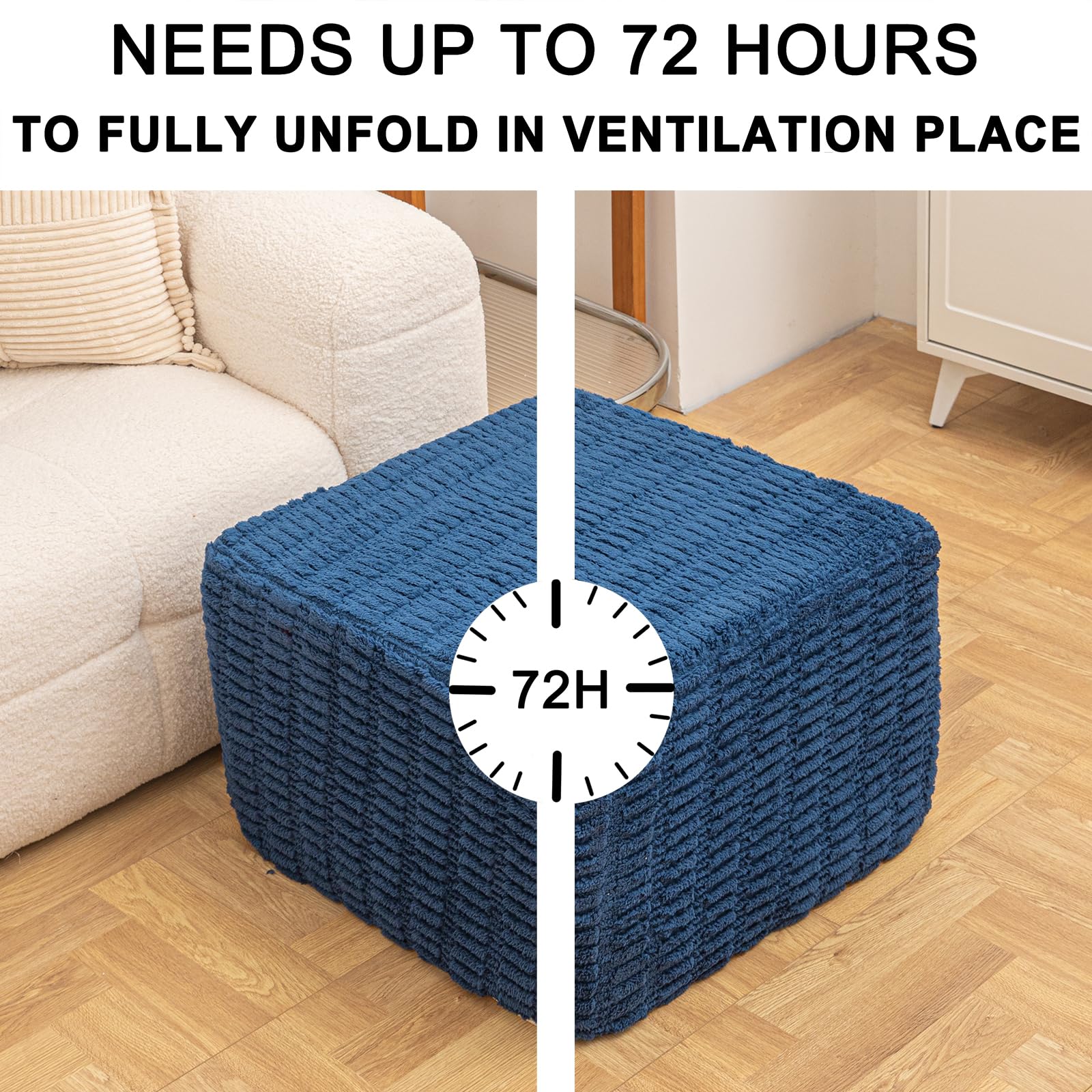 Condition photo showing New/Like New for square ottoman foot rest, navy blue, in,modern footstool,coffee table | footstool ottoman,stuffed pouf ottoman,all-one foam filler, footrest,beanbag chair,floor pouf for living room wedding bedroom