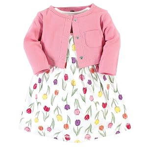 Hudson Baby Infant and Toddler Girls Cotton Dress and Cardigan Set