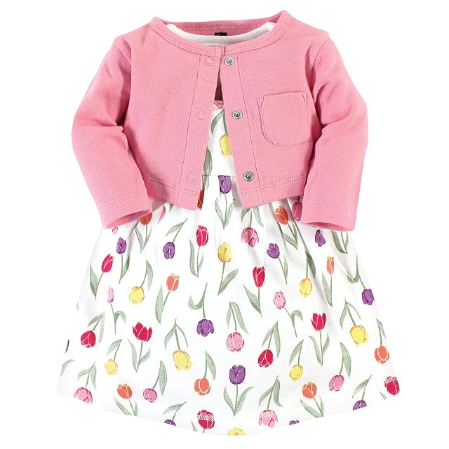 Hudson Baby Infant and Toddler Girls Cotton Dress and Cardigan Set