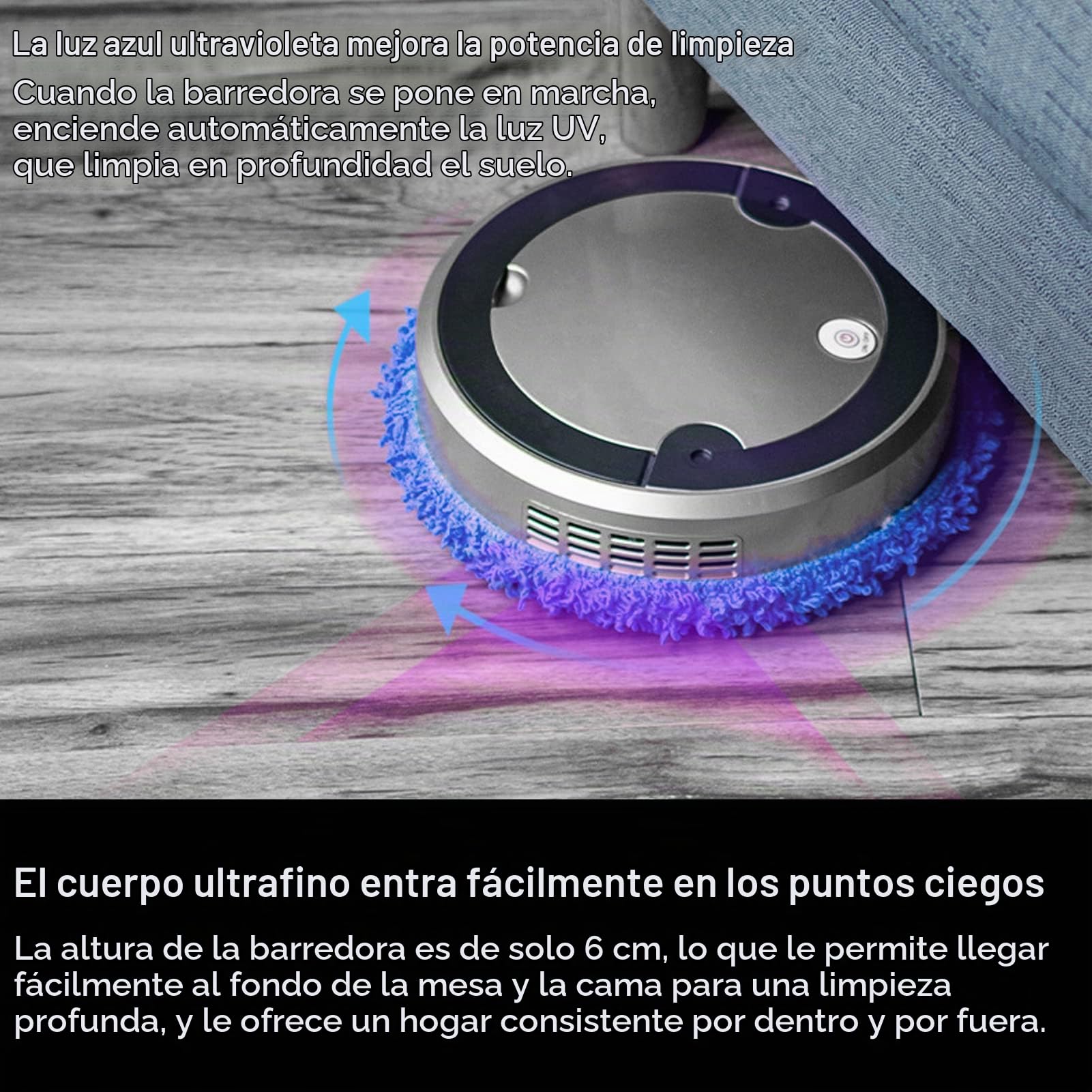 Robot Aspirador, Barrido, Succión, Trapeador, Barredora, Robot Aspirador y Trapeador, Mantenimiento de Pisos, Carga USB, Batería de 2400 MAh, Tiempo de Trabajo de 120 Minutos