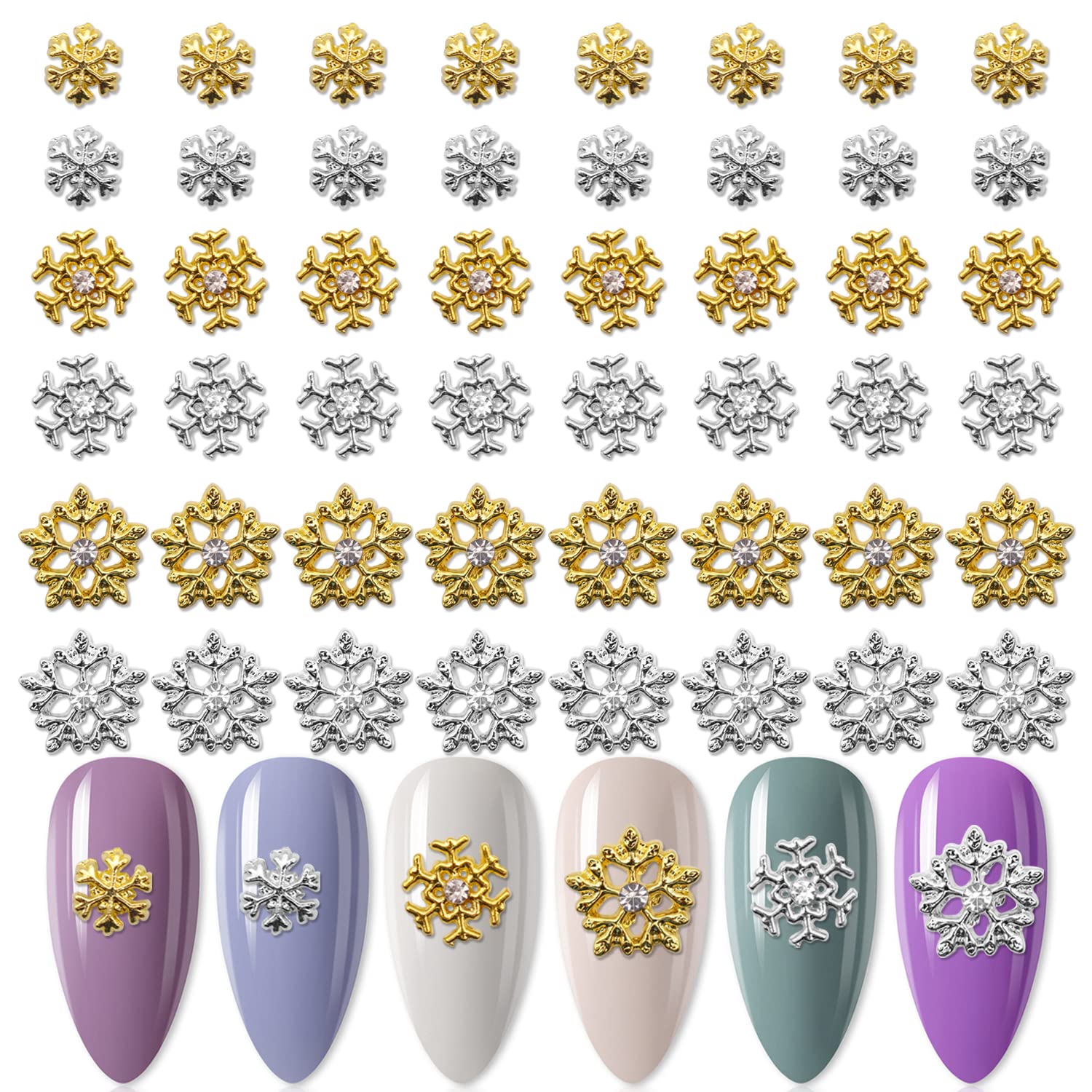 SILPECWEE 60pcs Snowflake Nail Charms for Christmas Winter Shine Nail Jewels 3d Nail Art Charms Holiday Nails Design Nail Rhinestone Crystal Nail