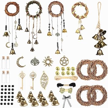 69 Pcs Witch Bells DIY Kit Decor Door Knob Hanging Witchcraft Protection Witchy Wind Chimes Wreath Decorations