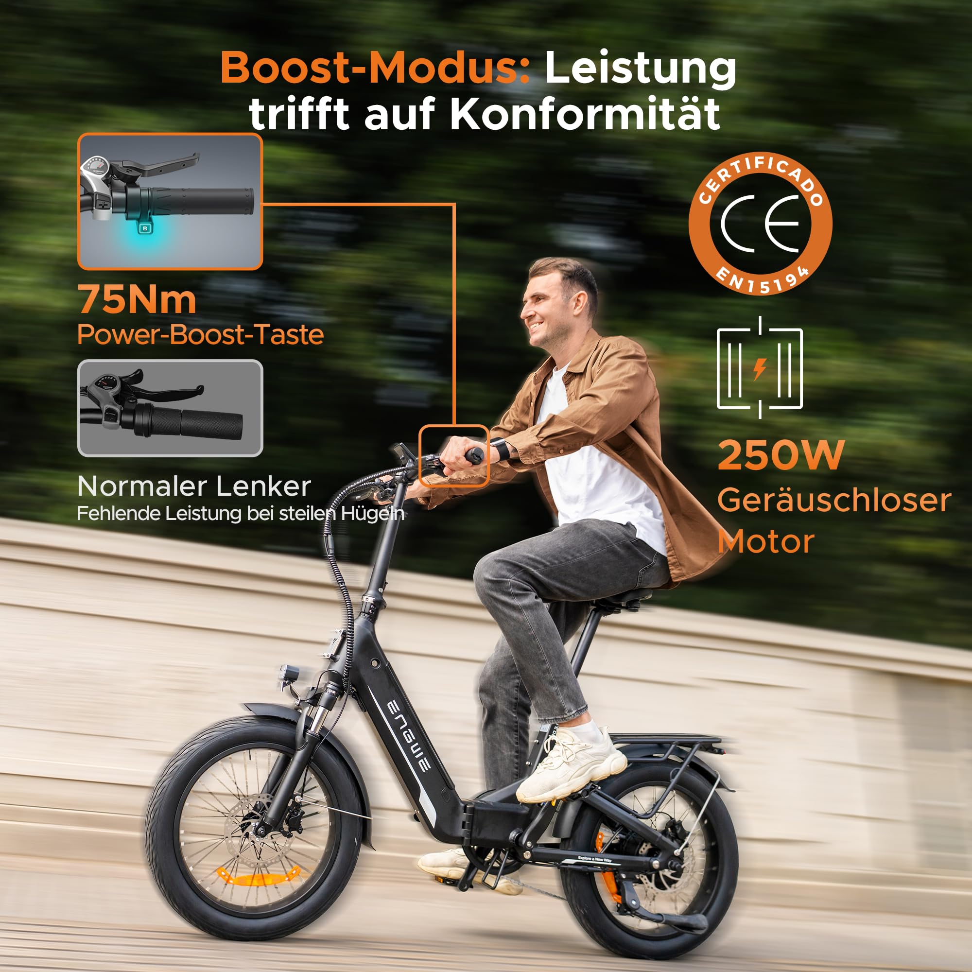 ENGWE E Bike mit APP, ebike 48V 13.5Ah Akku bis 135km, Drehmomentsensor & hydraulische Bremsen, 20 * 3.0 Reifen, 2 Stunden aufgeladen