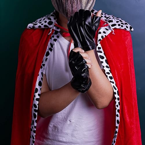 Miniatura 7 de Guantes de piel sintética sin dedos, guantes deportivos de medio dedo para deportes al aire libre, guantes punk de motociclista negros para mujeres