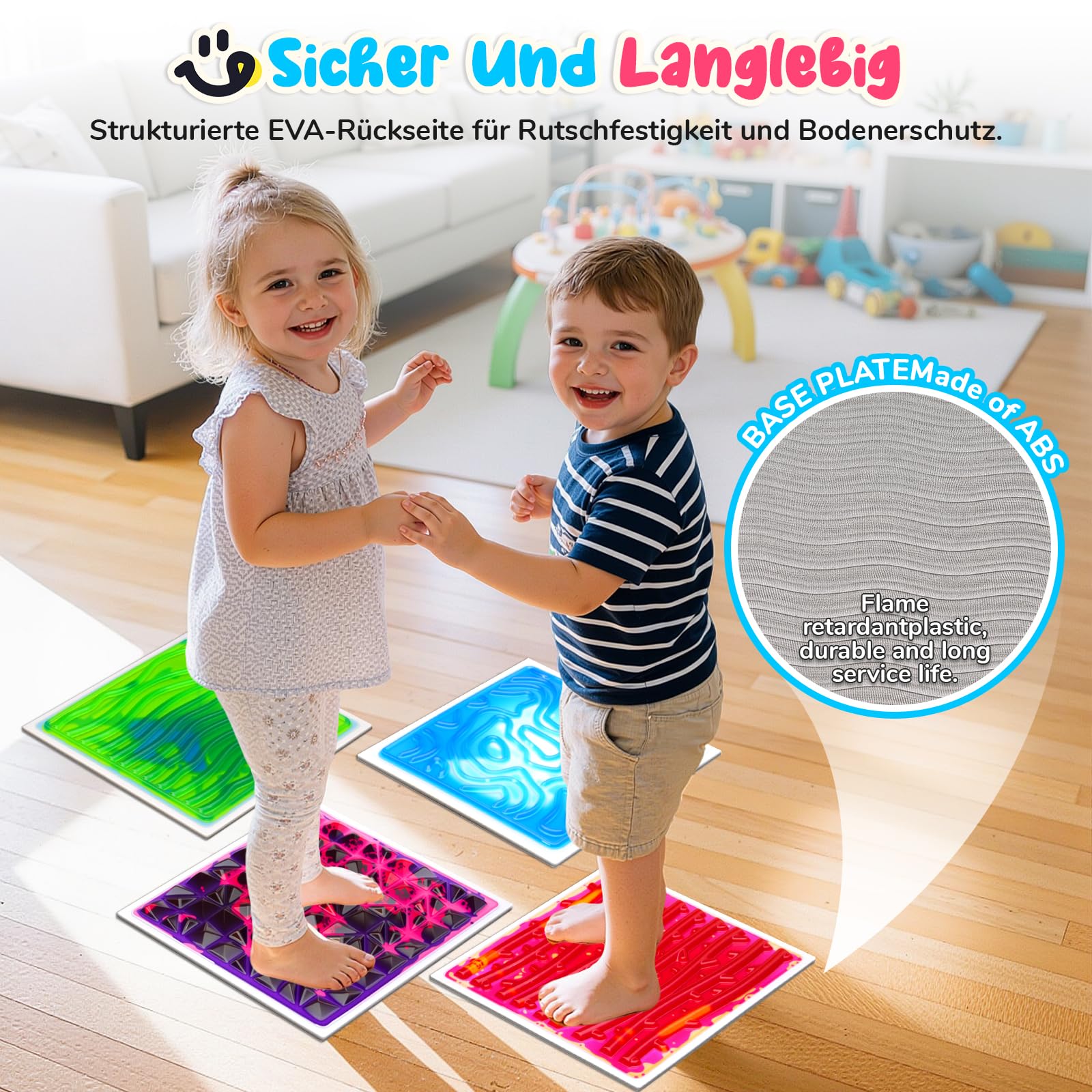 Sensorik Matten Flüssig 9er Set 30x30cm, Umweltfreies PVC, CE/EN71, Sensorische Bodenfliesen Kinder, Sensorik Spielzeug für Autismus, Haus, Kindergarten & Klassenzimmer