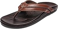 OluKai Men's Mea Ola Leather Beach Sandals - Premium Full-Grain Leather, Arch Support, Polynesian-Inspired Design