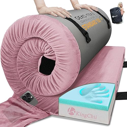 KingChii CertiPUR-US - Colchón de espuma viscoelástica para campamento, portátil, enrollable, para viajes, campamento, colchoneta para dormir y